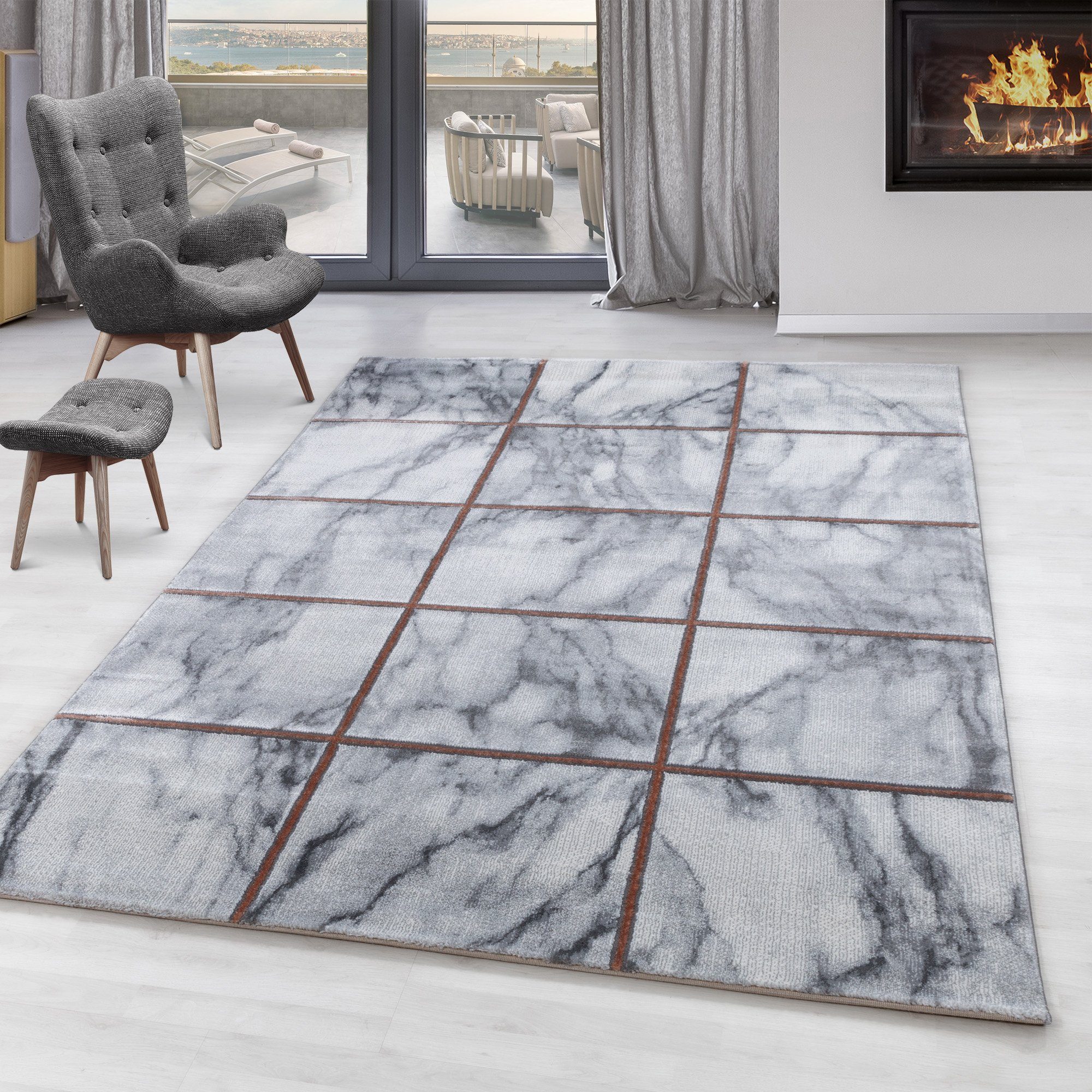 SIMPEX24 Designteppich Marmor Design, Läufer, Höhe: günstig online kaufen