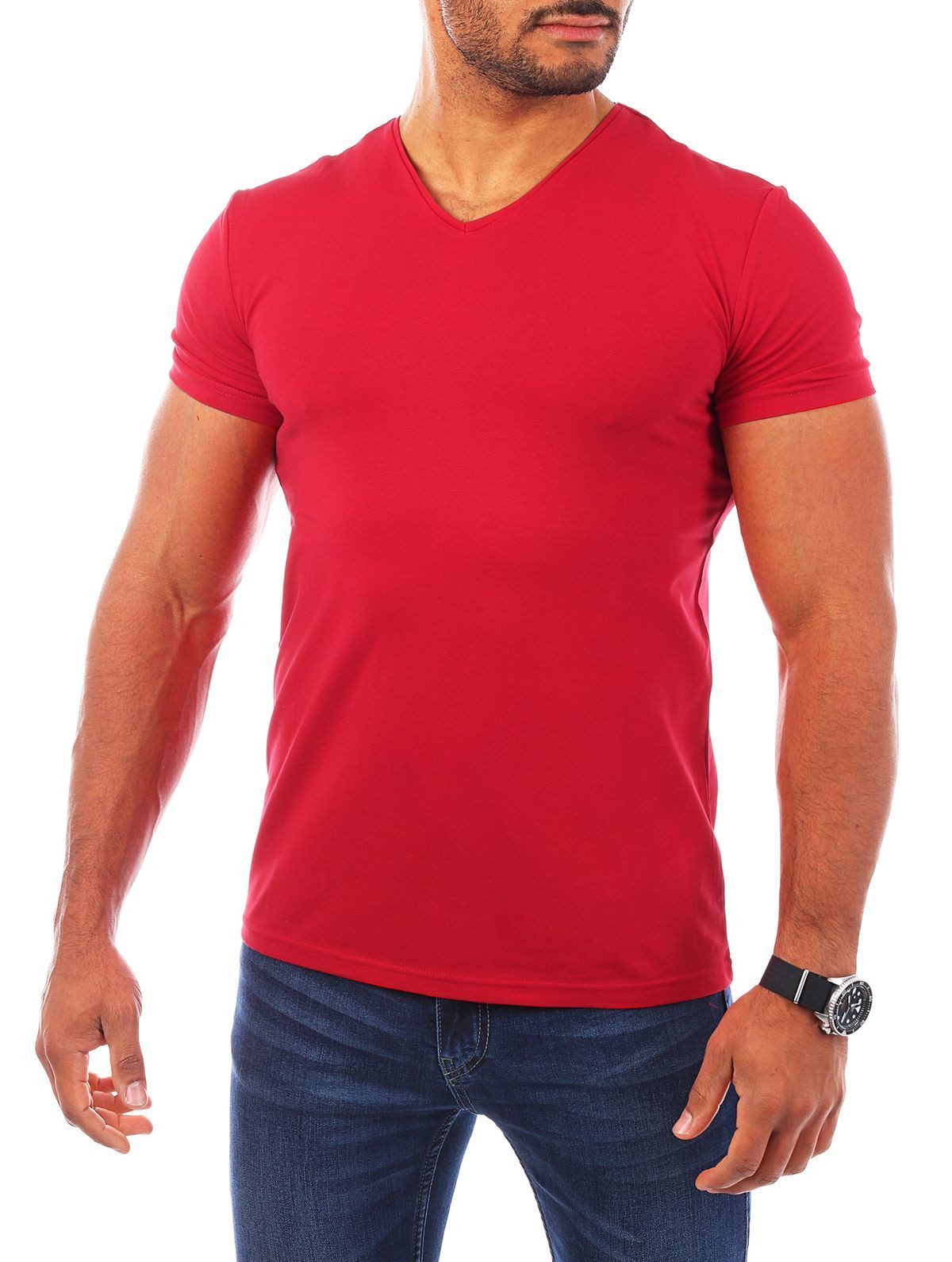 Young & Rich T-Shirt Herren Uni Basic V-neck V-Ausschnitt Unterziehshirt 1700 V-Ausschnitt unifarben kurzarm slim fit