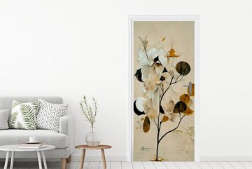 MuchoWow Türtapete Blumen - Blätter - Baum - Pastell, Matt, bedruckt, (1 St), Fototapete für Tür, Türaufkleber, 75x205 cm