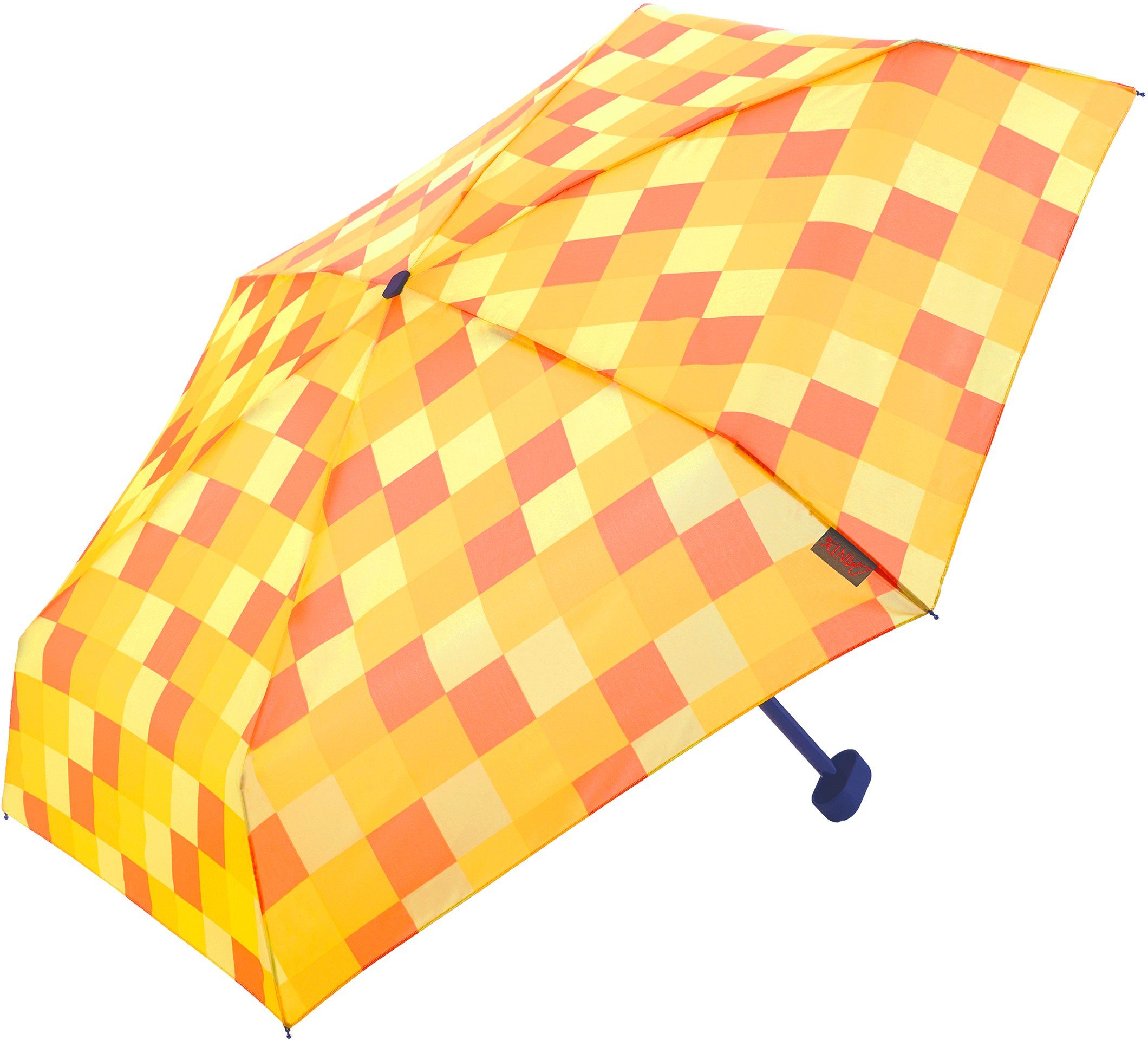 EuroSCHIRM® Taschenregenschirm Dainty, Karo gelb orange, extra flach und kurz | Taschenschirme