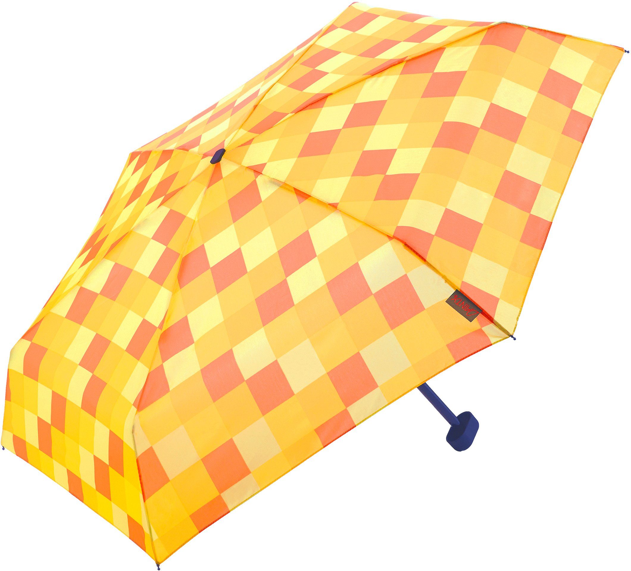 EuroSCHIRM® Taschenregenschirm Dainty, Karo extra kurz gelb orange, flach und