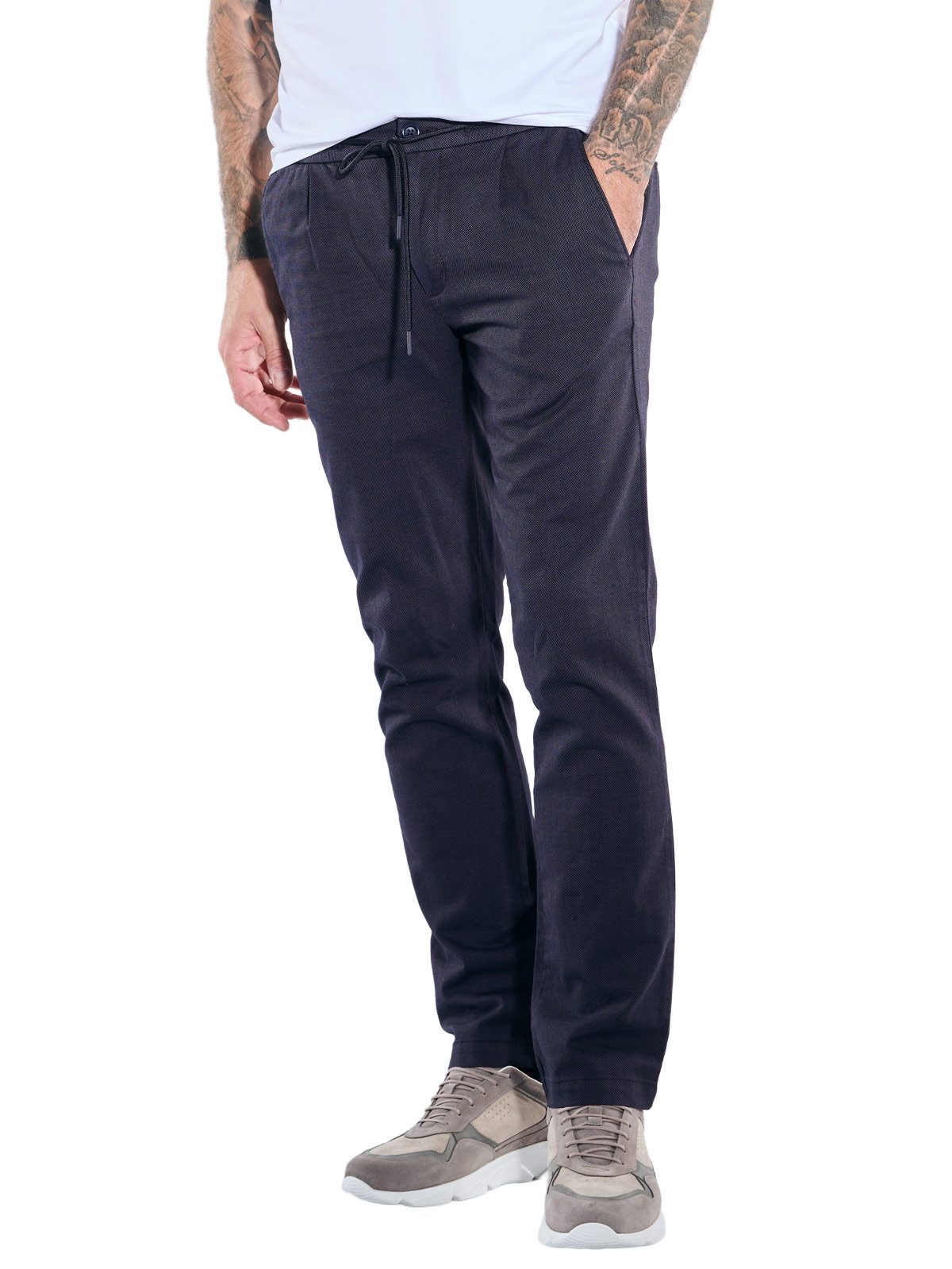 Chinohose Herren Chino mit Tunnelzug, Marineblau