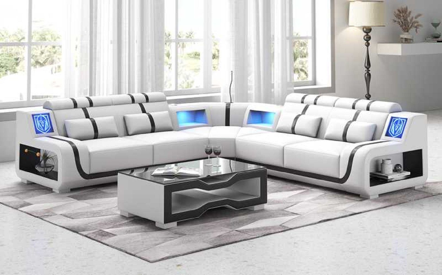 Teile, Sofas, Europe Luxus Kunstleder Ecksofa L Ecksofa Couch Made couchen JVmoebel in 3 Sofa Weiß Modern Form