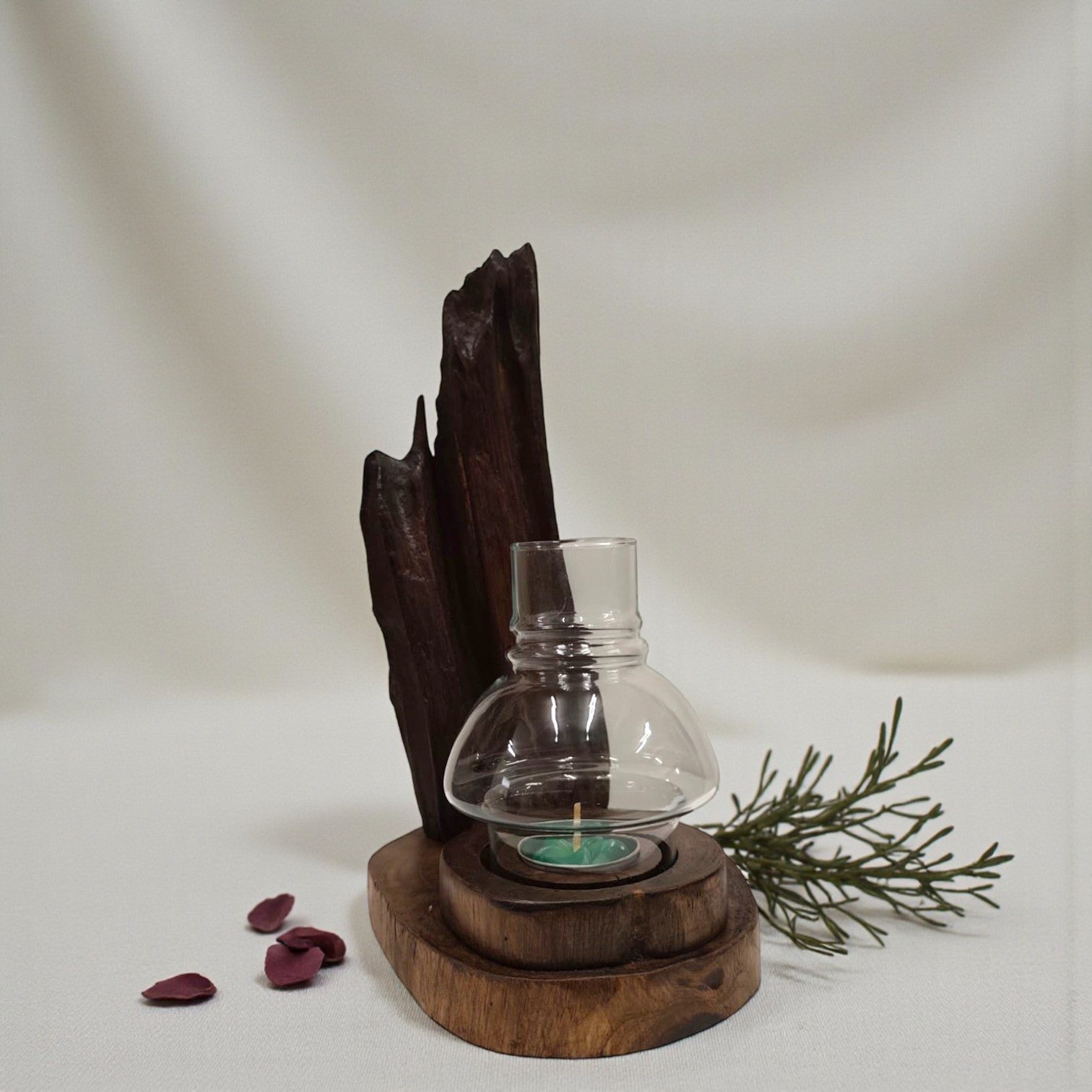 Kinaree Windlicht Wurzelholz Windlicht (inkl. Glasaufsatz), Glasaufsatz inklusive, Akazien Massivholz, Einzelstücke