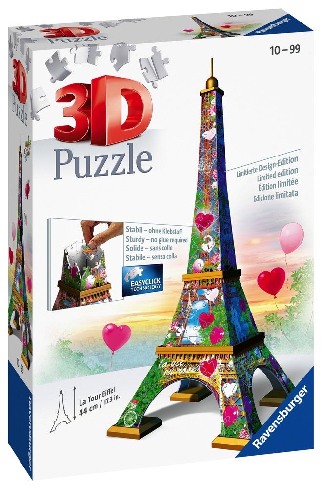 Ravensburger 3D-Puzzle 216 Teile Ravensburger 3D Puzzle Bauwerk Eiffelturm Love Edition 11183, 216 Puzzleteile
