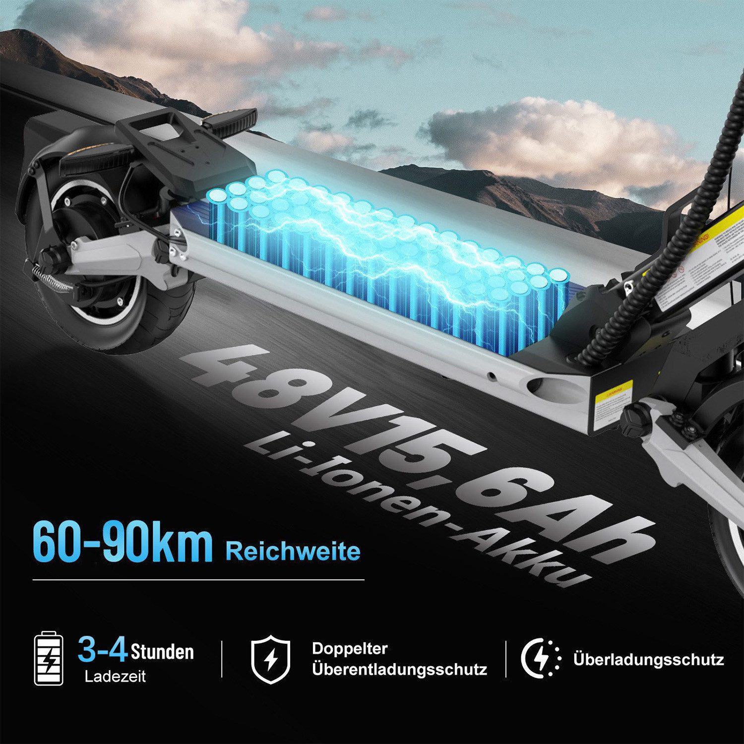 HITWAY E-Scooter Klappbarer Alu-Rahmen, bis 90km, 749Wh, mit Straßenzulassung (ABE), 500 W, 20 km/h, (Mit Schutzblechen), Elektroroller mit APP, Blinker, 2 Schwingarmdämpfer