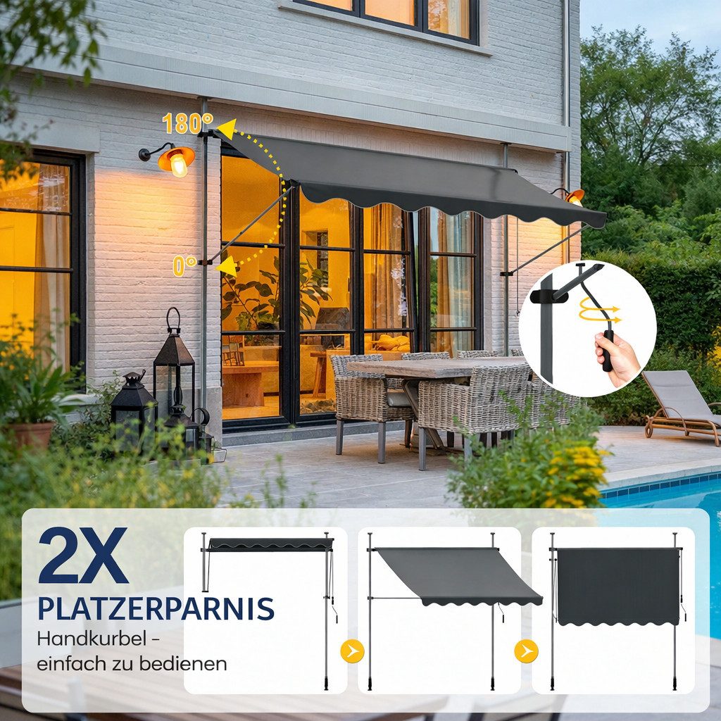 Ferghana Klemmmarkise Klemmmarkise Ohne Bohren, Balkonmarkise Höhenverstellbar (Sonnenschutz Wasserdicht UV-beständig, Sonnenmarkise für Terrasse Balkon Garten) – Bild 4 von 5
