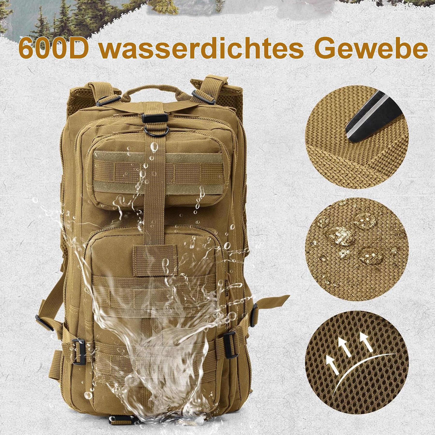 Mutig Wanderrucksack 35L Outdoor-Sportrucksack,Hiking Backpack, Tactical Backpack (aus robustem, wasserdichtem 800D Oxford-Gewebe für lange Haltbarkeit, Zwei-Wege-Reißverschlüsse erleichtern das Öffnen&Schließen der Taschen), Ideal für Camping, Wandern, Jagd, Sport, Werkzeuge und mehr