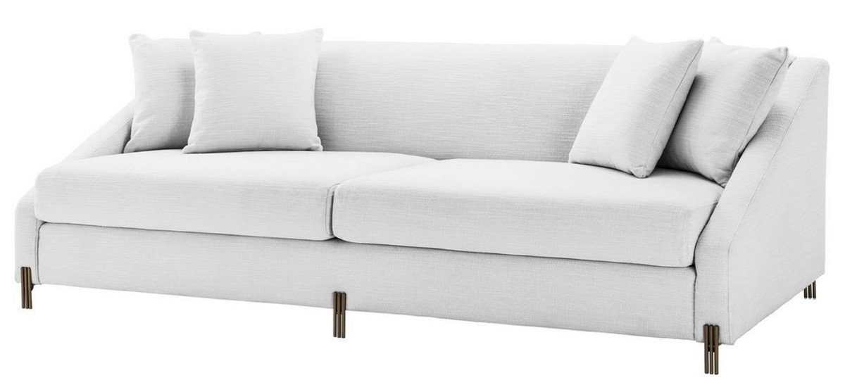 Casa Padrino Sofa Luxus Sofa Weiß / Messingfarben 223 x 94 x H. 73 cm - Wohnzimmer Sofa mit 4 Kissen - Luxus Möbel