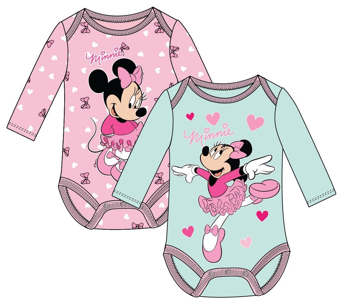 NEU!Minnie Mouse Baby Body|langarm|Baumwolle|Gr 68/74/80/86/92/98|grau|pink|rosa 