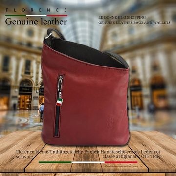 FLORENCE Schultertasche Florence Umhängetasche Schultertasche (Umhängetasche), Damen Leder Umhängetasche, Schultertasche, rot, schwarz ca. 22cm