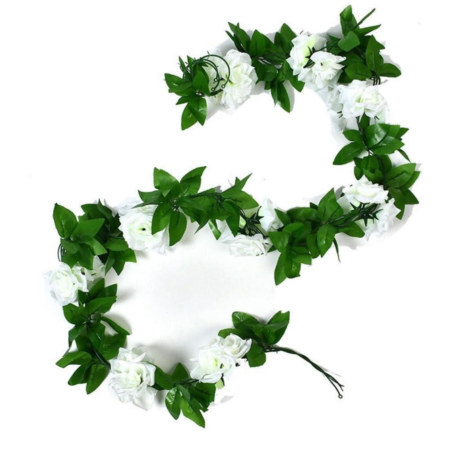 Kunstgirlande Rosengirlande künstlich 2.4m Weiss 2St, LuxusKollektion, Höhe 10 cm
