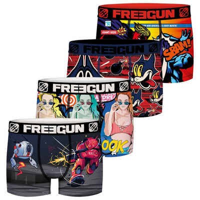Freegun Boxershorts Herren Comic Print Trunks Regular Fit (4-St) ohne Eingriff mit Stretch
