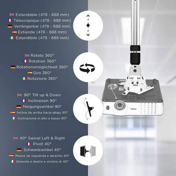 Duronic Beamer-Deckenhalterung, (PB06XL Beamer Halterung, Projektor Deckenhalterung, Universal Wandhalterung, Halterung für Video-Projektor, drehbar und schwenkbar, Heimkino, Traglast bis zu 13,6 kg, 360° Rotation)