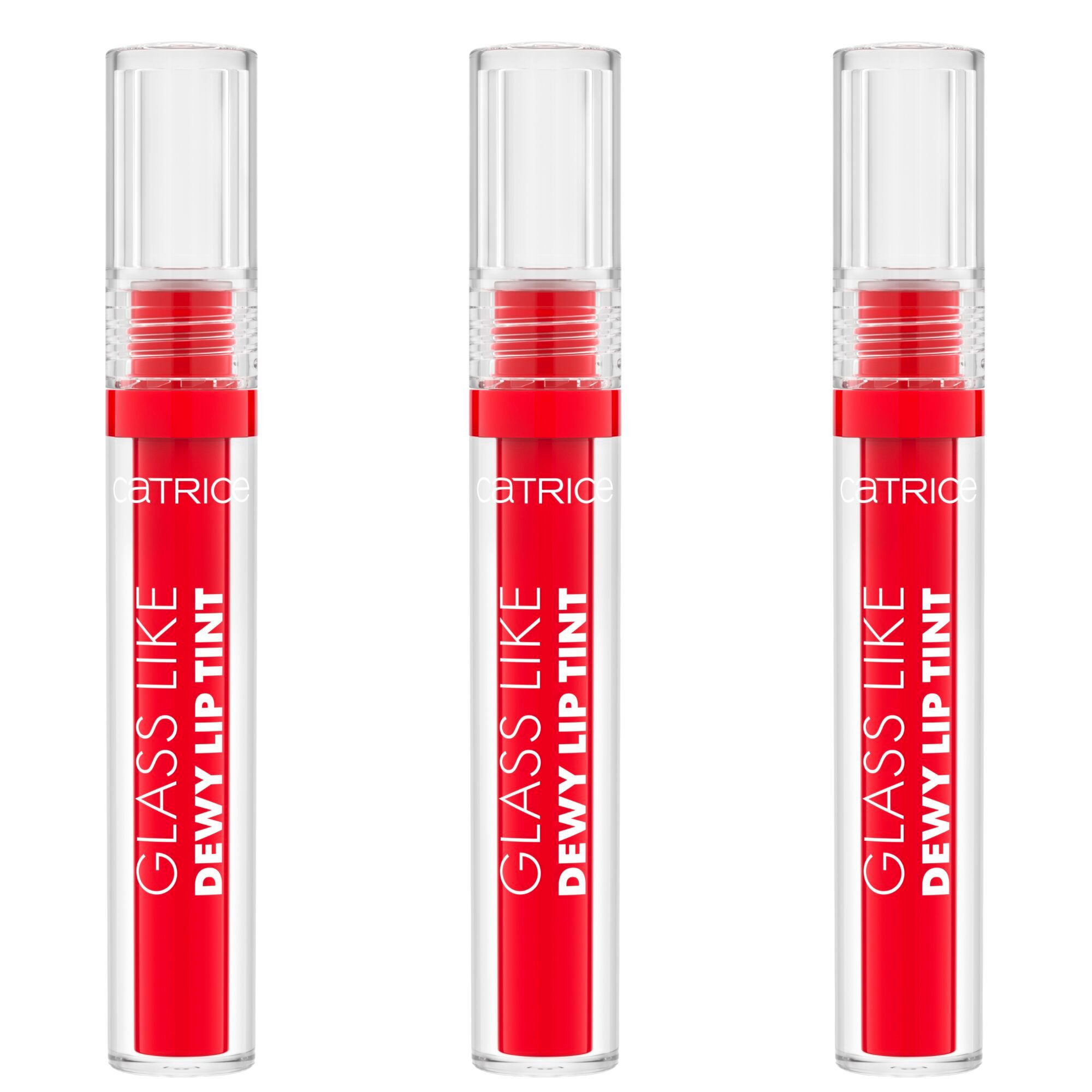 Catrice Lipgloss Glass Like Dewy Lip Tint, 3-tlg., Intensive Pflege, hochglänzendes, leuchtendes Finish, wässrige Textur.