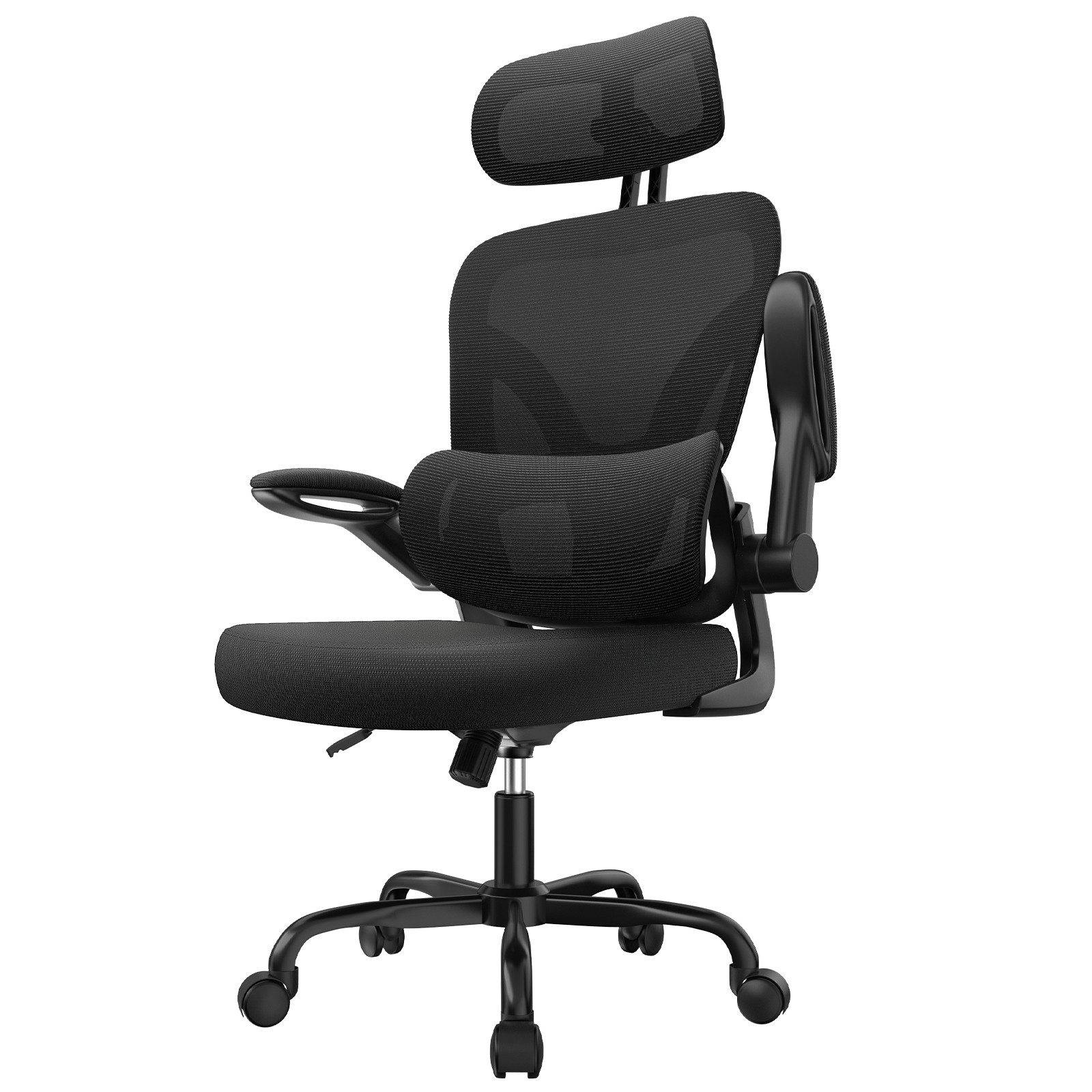 ZAISZE Bürostuhl Ergonomischer Bürostuhl mit klappbaren Armlehnen und Rückenlehnen (Verstellbare gepolsterte Lendenwirbelstütze, Wippfunktion Bürostuhl, geräuscharmen Rollen, höhenverstellbar, Chefsessel), C-förmige Lordosenstütze, für das Home Office
