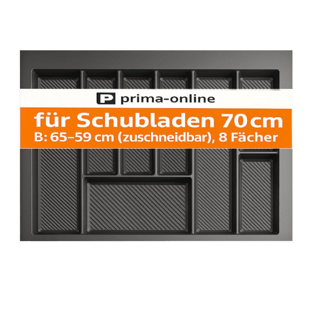 Prima-Online Besteckkasten Besteckkasten 70 cm Weiß Graphit Schubladeneinsatz 8 Fächer Groß