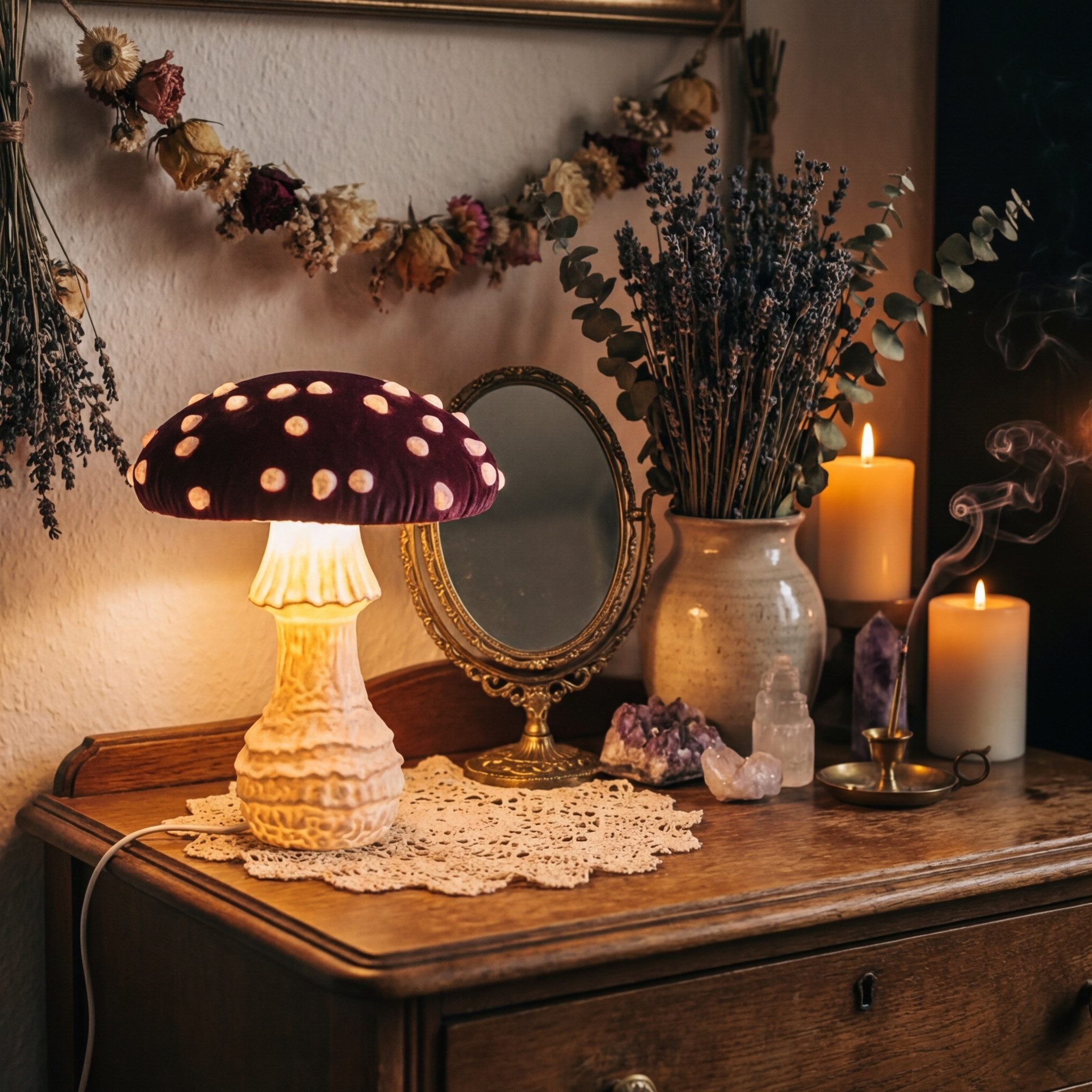 Roomberry LED Tischleuchte Fliegen Pilzlampe – Magische Tischlampe in Fliegenpilz-Design, LED wechselbar, Kalt-Weiß bis Warm-Weiß einstellbar, LED, dimmbar, Licht einstellbar kalt-weiß bis warm weiß