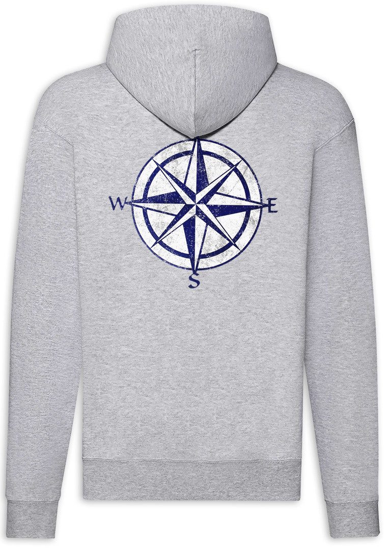 Urban Backwoods Sweatjacke Nautical Compass Vintage Zipper Hoodie Tattoo Star Rockabilly Sailor (1-tlg) Stern Oldschool Art Rock
