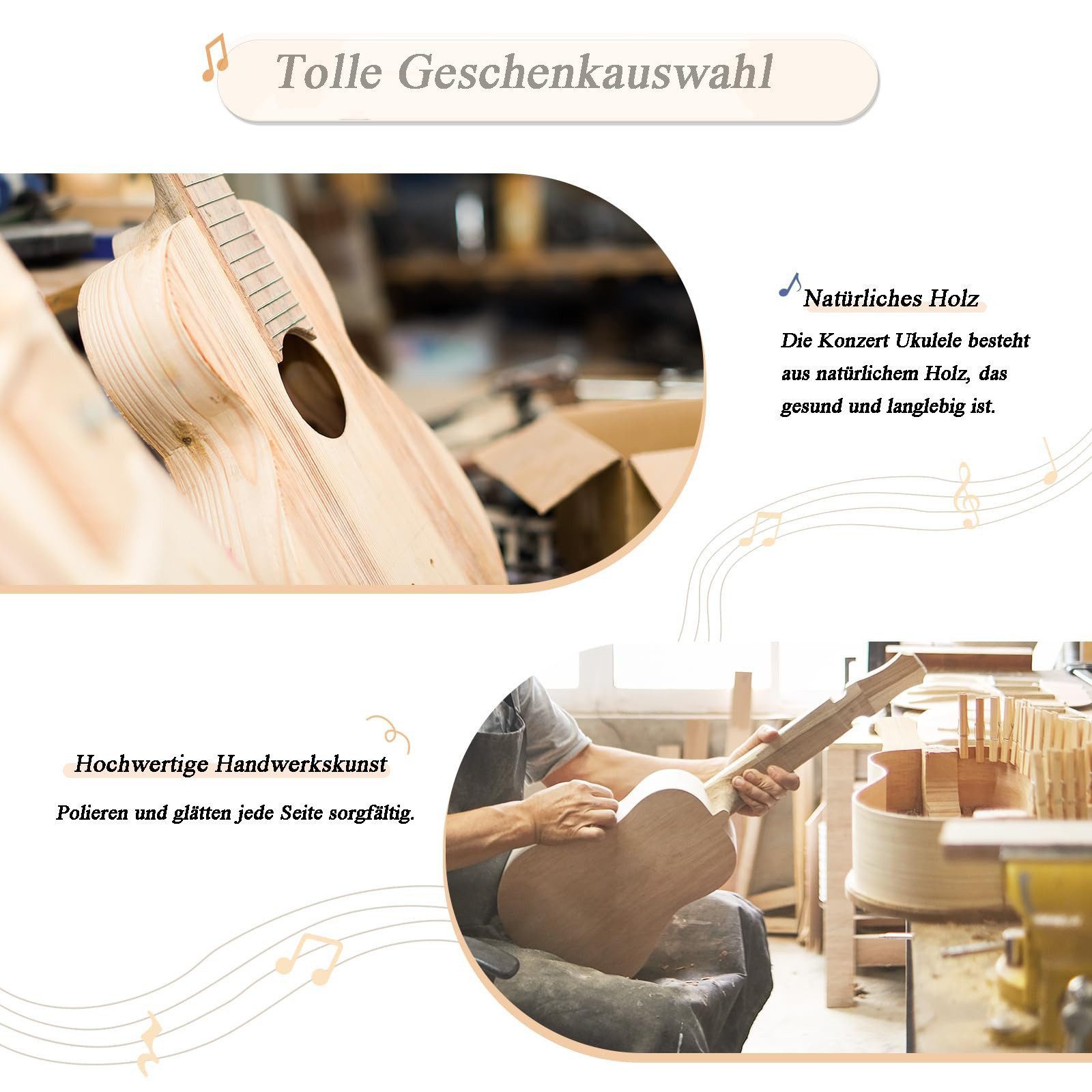 NAIMP Ukulele Kleine Gitarre 23 Zoll Konzert Ukulele Set