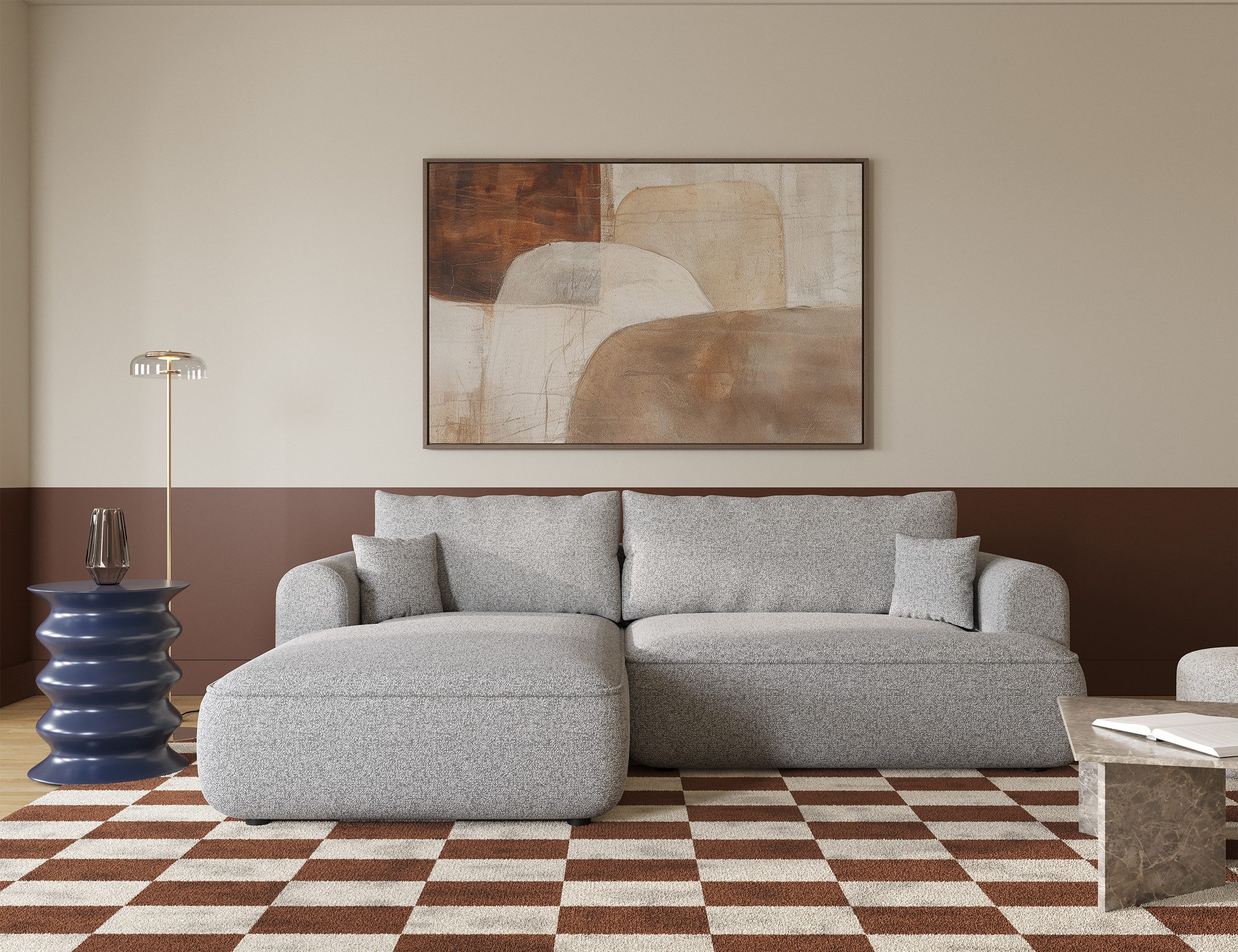 Selsey Ecksofa OVO, Schlaffunktion 142x210 cm, Bettkasten, 2 Zierkissen