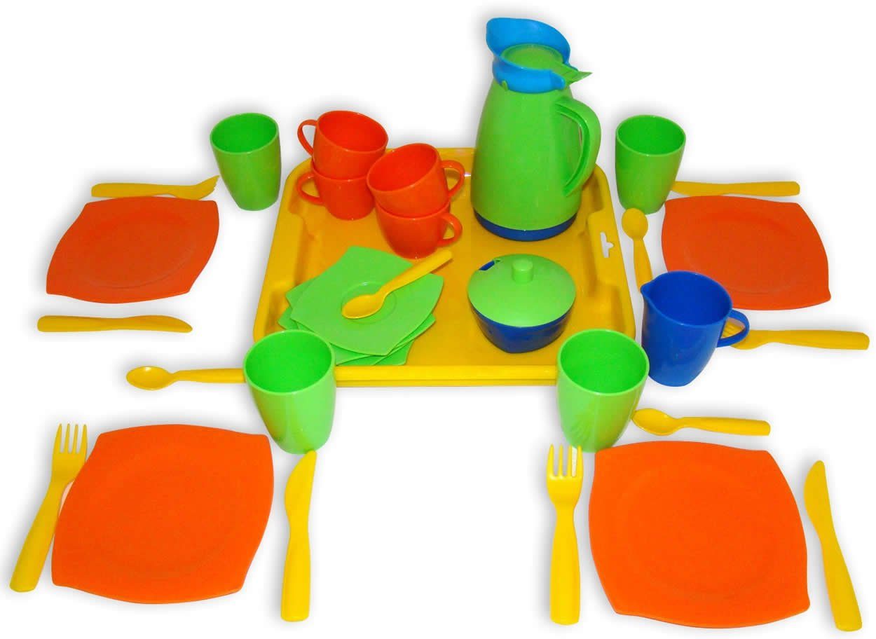 WADER QUALITY TOYS Spielgeschirr Speise Service 34 tlg Kaffee Tablett Puppenservice, (Set)