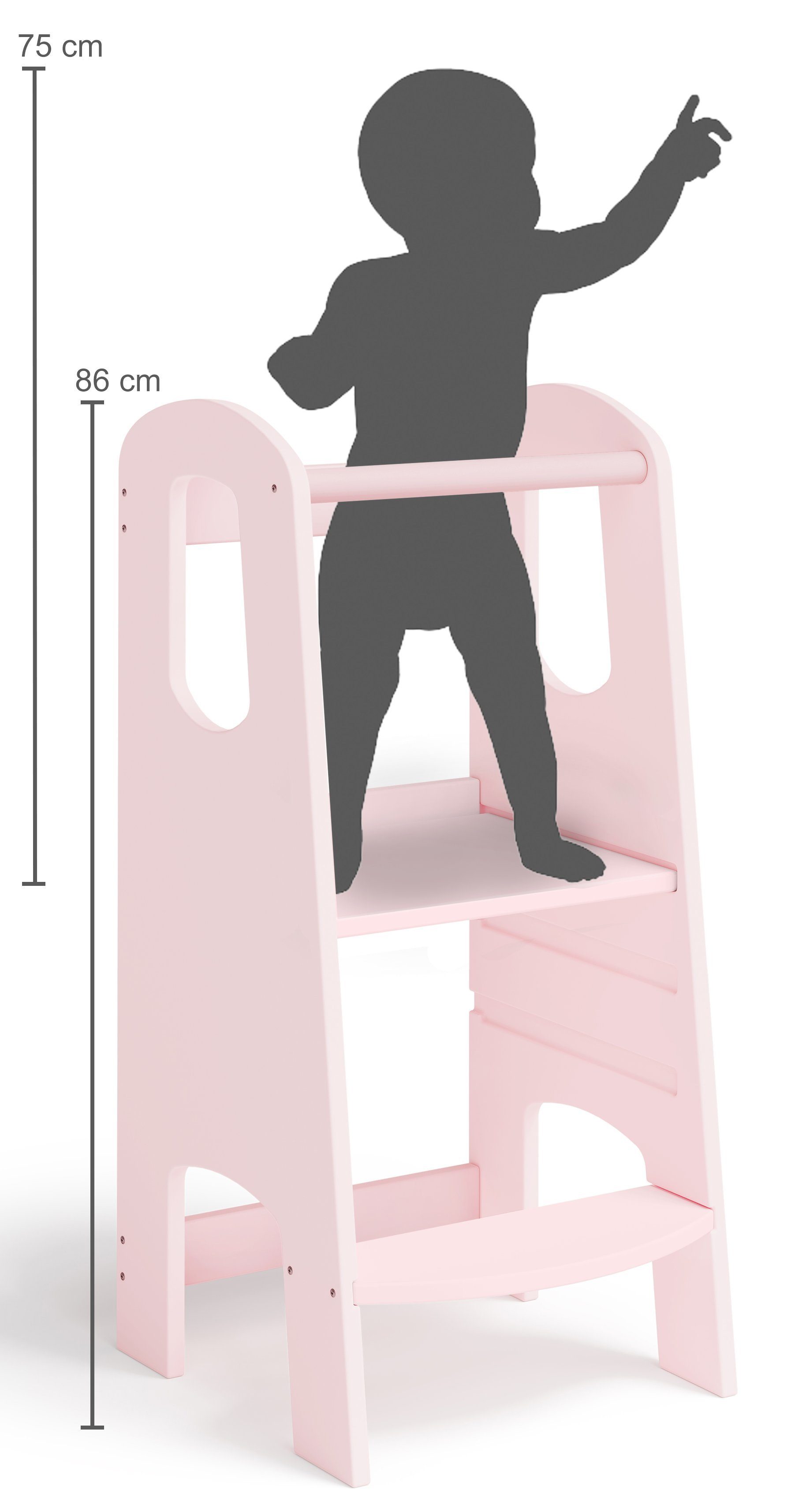 Bellabino Stehhilfe Lernturm Luni, 3-fach aus Birke Sperrholz, höhenverstellbar, rosa
