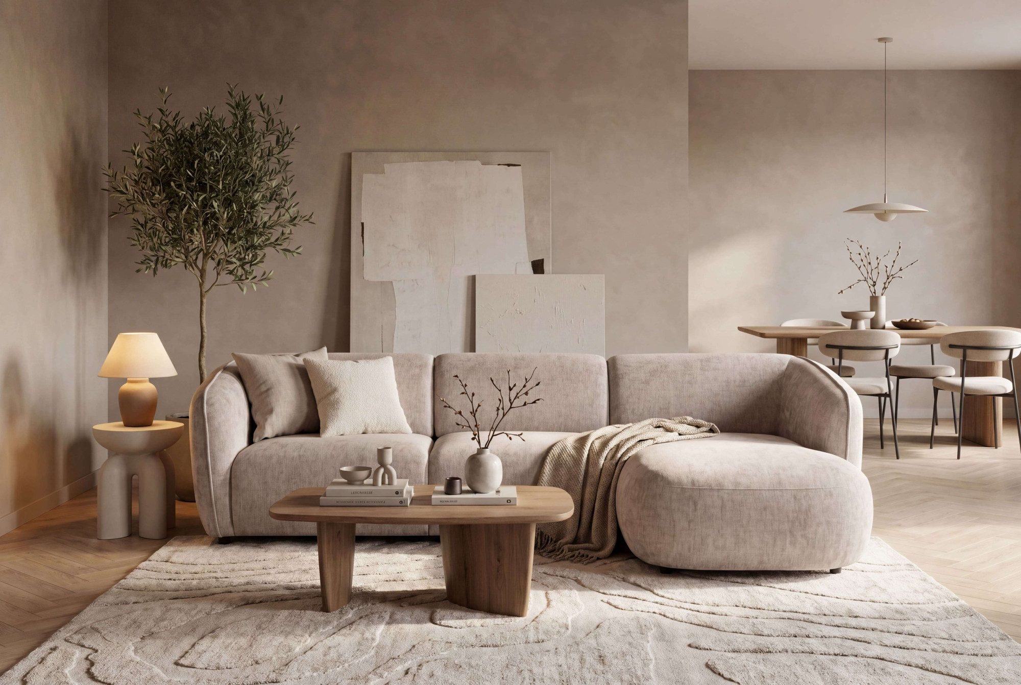 OTTO home Ecksofa OSTRUP Rundsofa, L-Form, Naturtöne, Boucle oder Chenille, Breite 280 cm, organische Form mit sanften Rundungen
