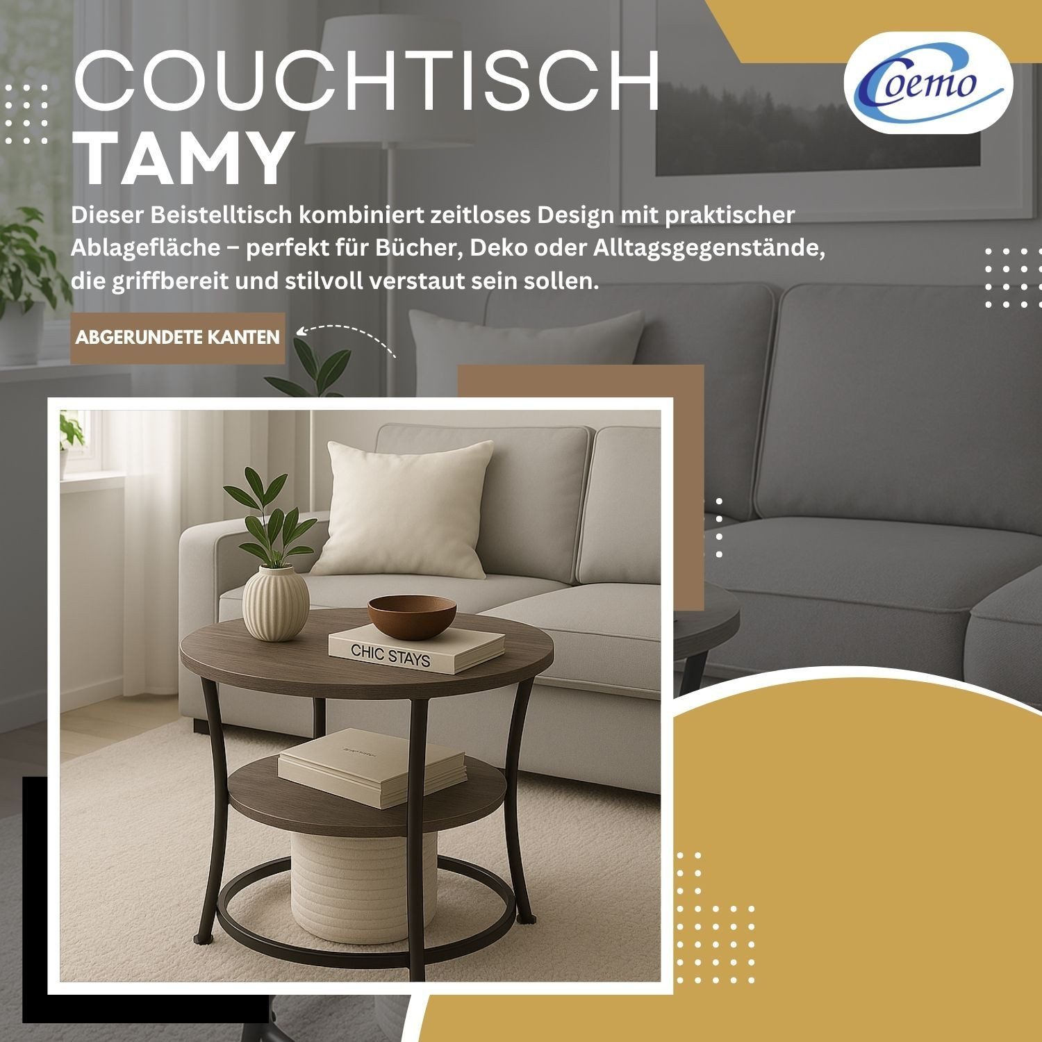 Coemo Wohnzimmertisch TAMY, Grau Vintage Couchtisch günstig online kaufen
