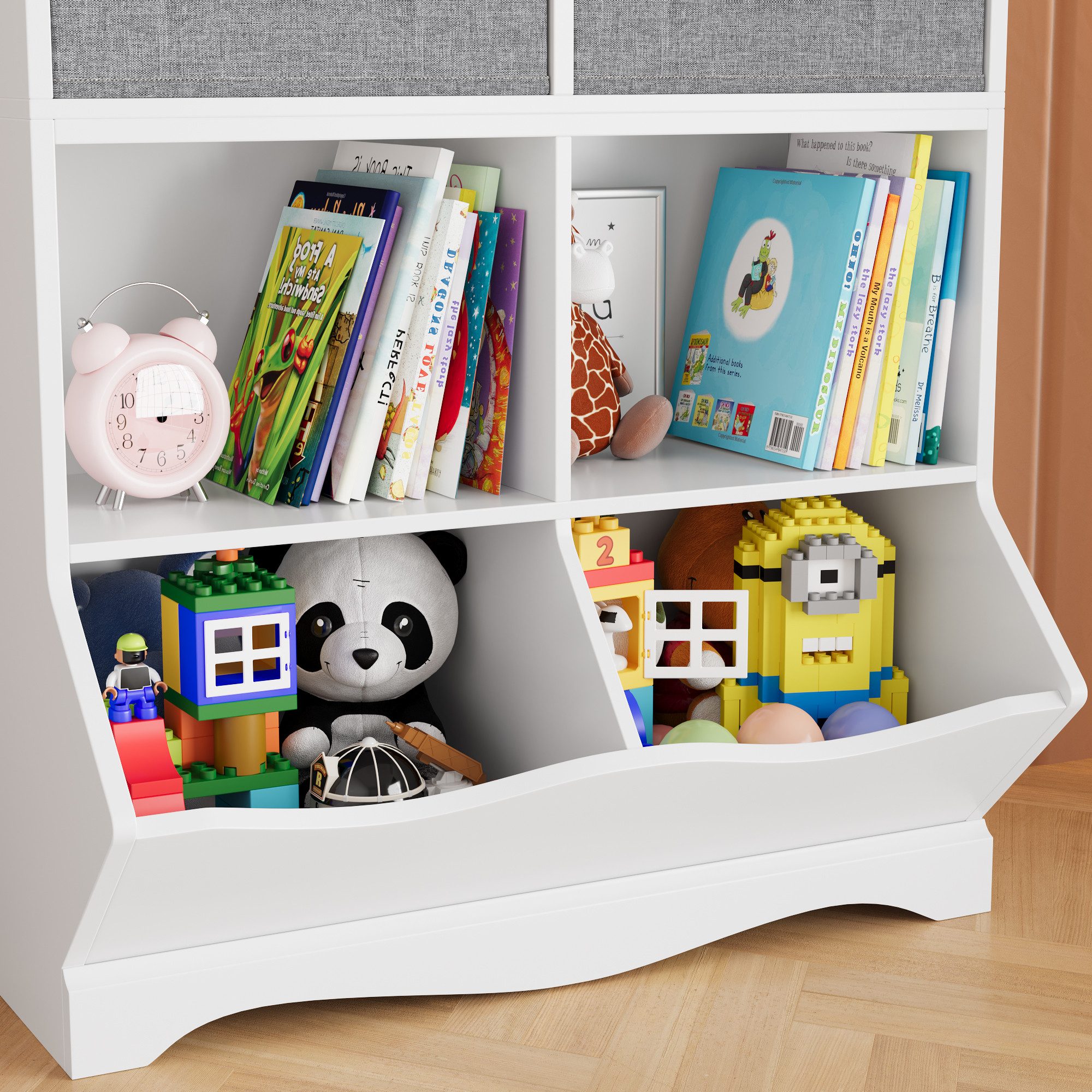HOMECHO Toy Chest, Children's Shelf with 8 Shelves and 2 Fabric Drawers