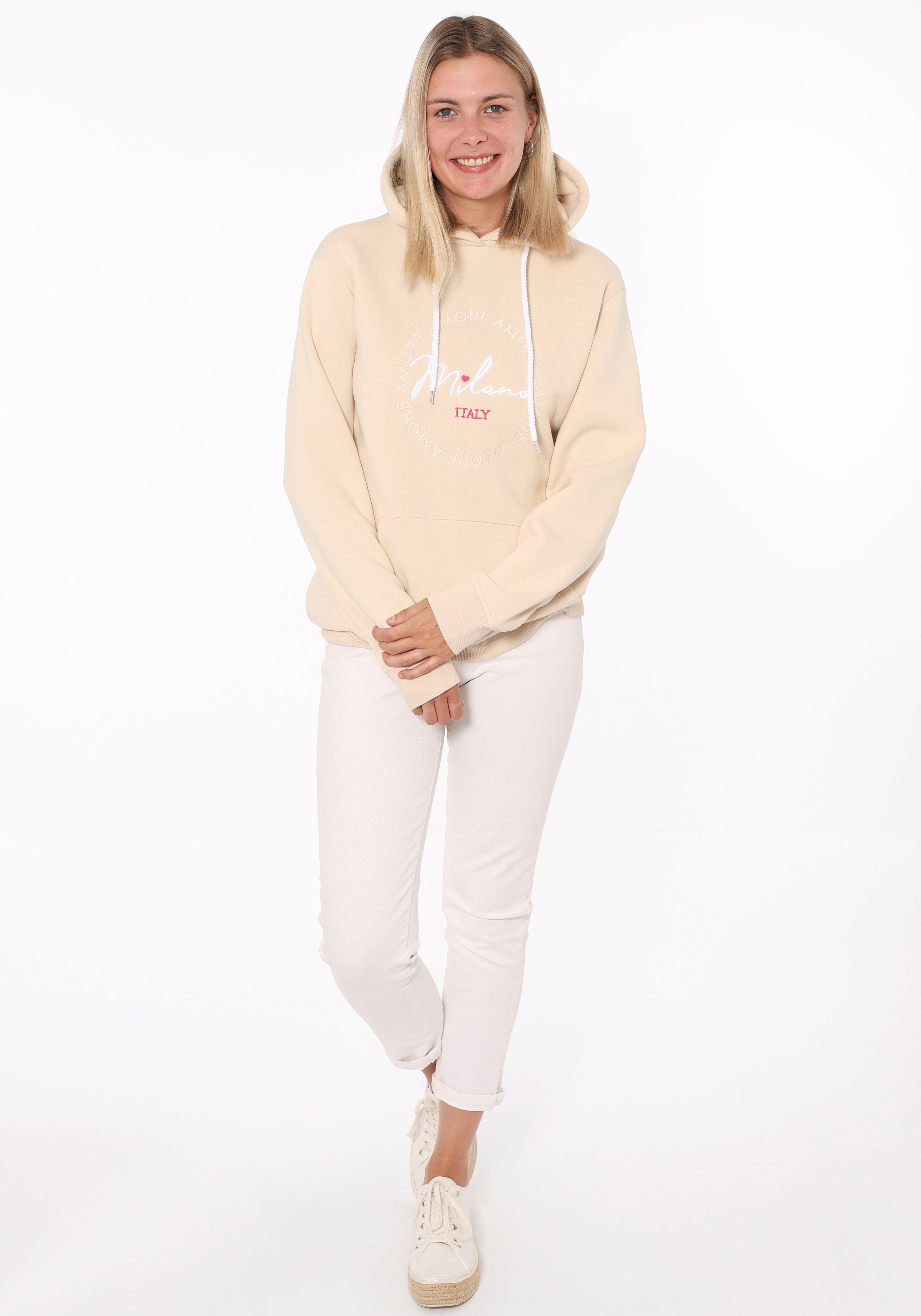 Zwillingsherz Hoodie mit "Amore"-Aufstick und Herzchen günstig online kaufen