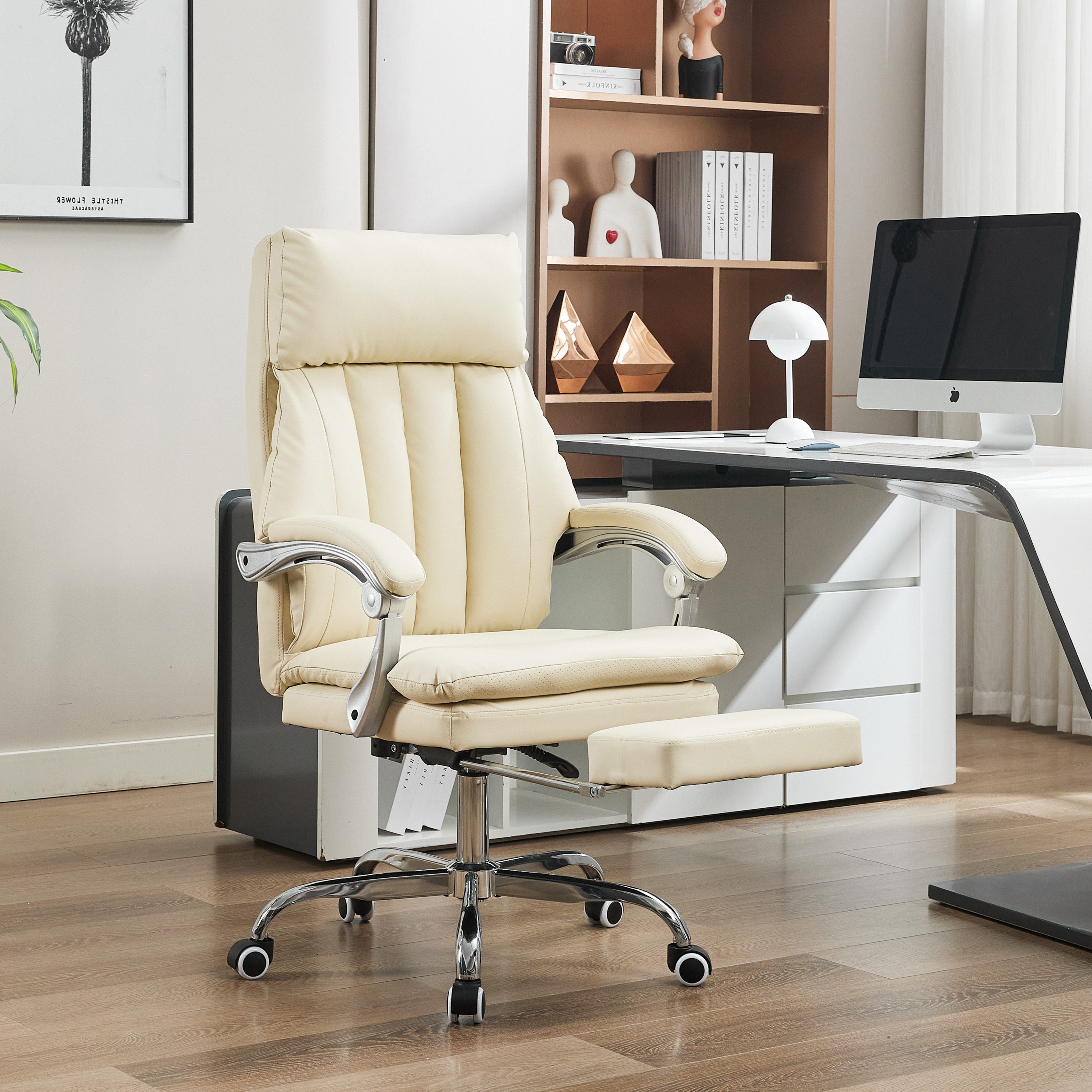 UEV Bürostuhl Ergonomisch mit Fußstütze Homeoffice Stuhl Drehstuhl Schreibtischstuhl (Packung), neigbar bis 150° höhenverstellbar atmungsaktiver Stoff