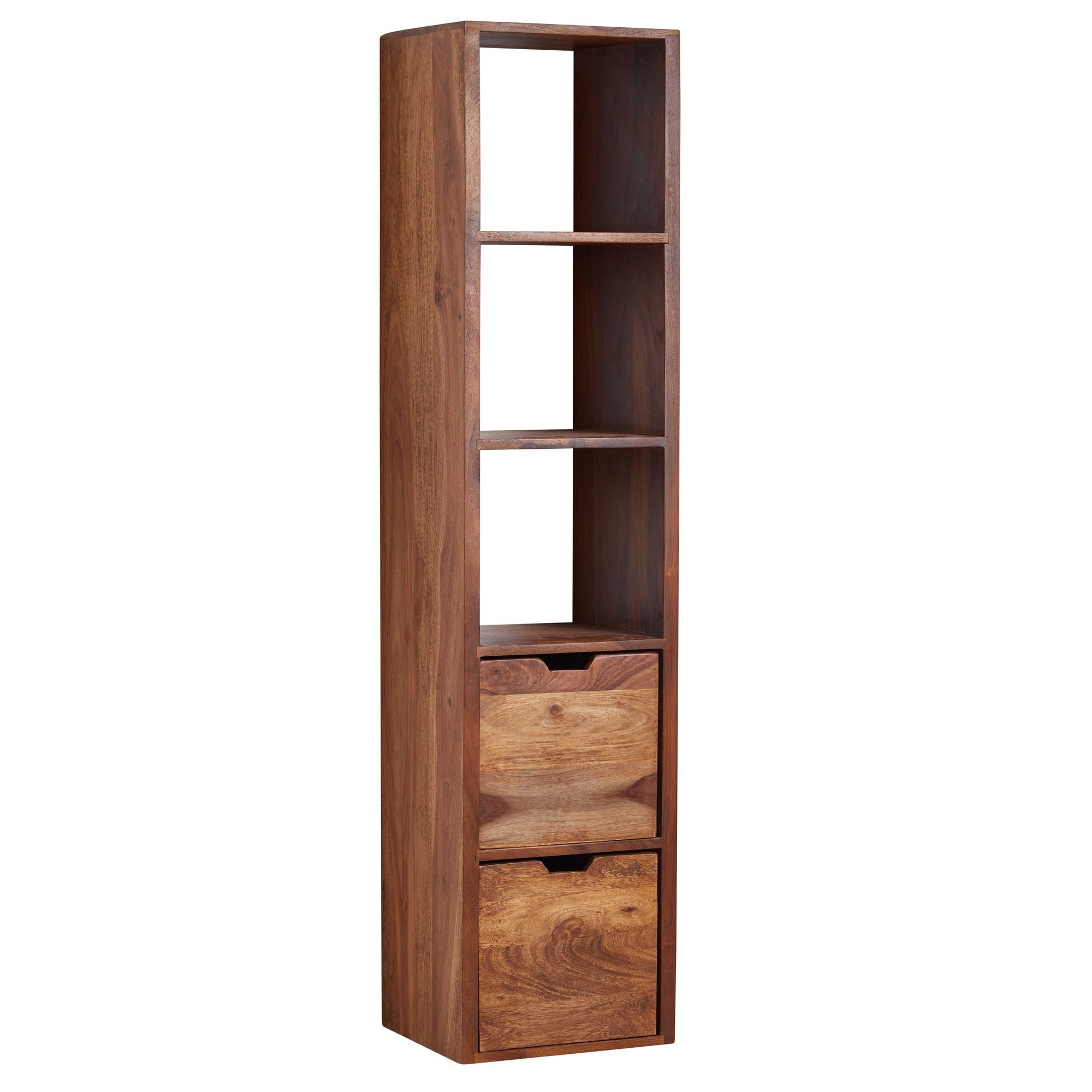 furnicato Wandregal Massivholz, Walnuss Finish 150x35x30 cm, Flexibles Regal mit ausziehbaren Schubladen für dein Wohnzimmer