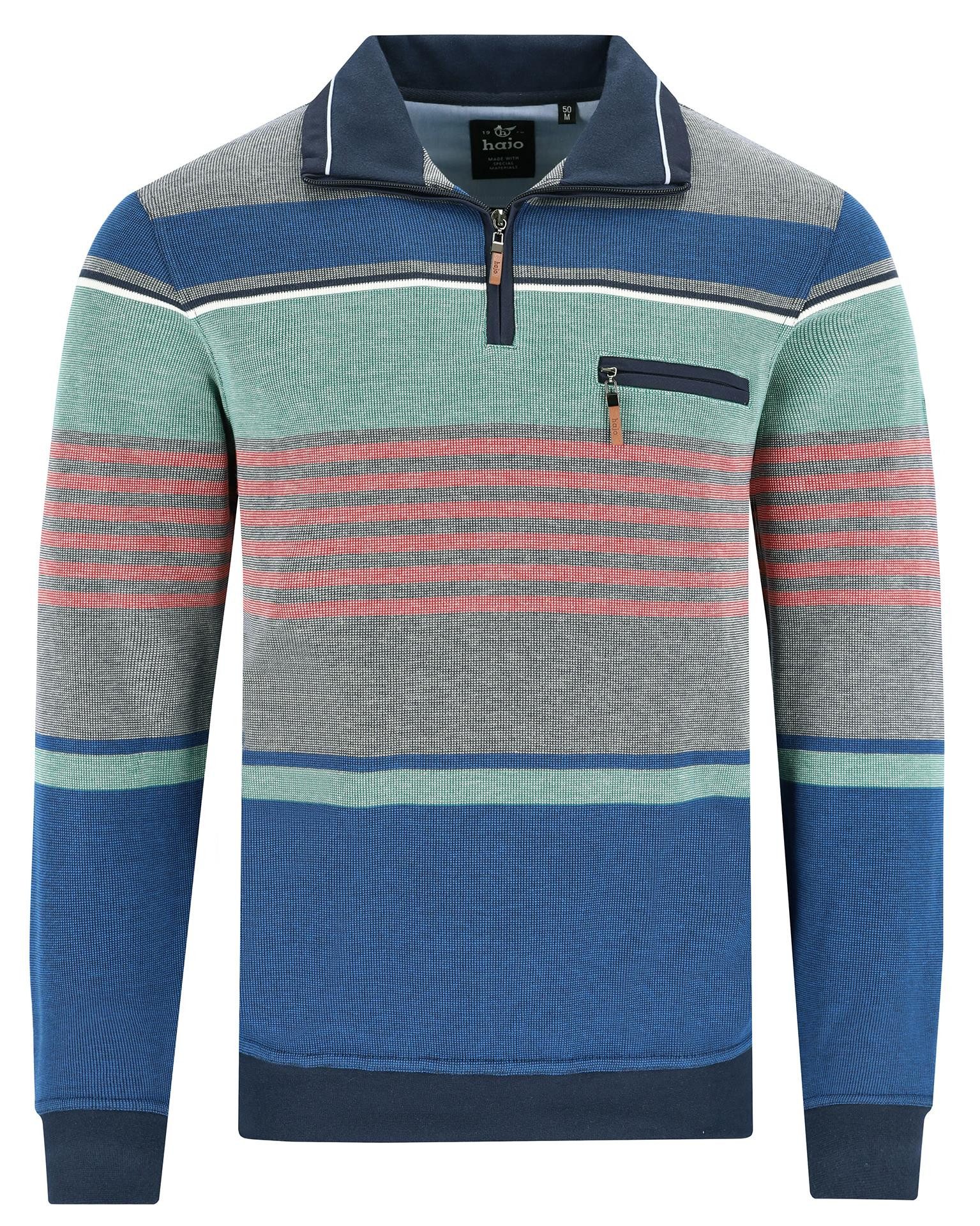 Hajo Sweatshirt Sweatshirt mit Zip und Pfauenauge-Streifen günstig online kaufen