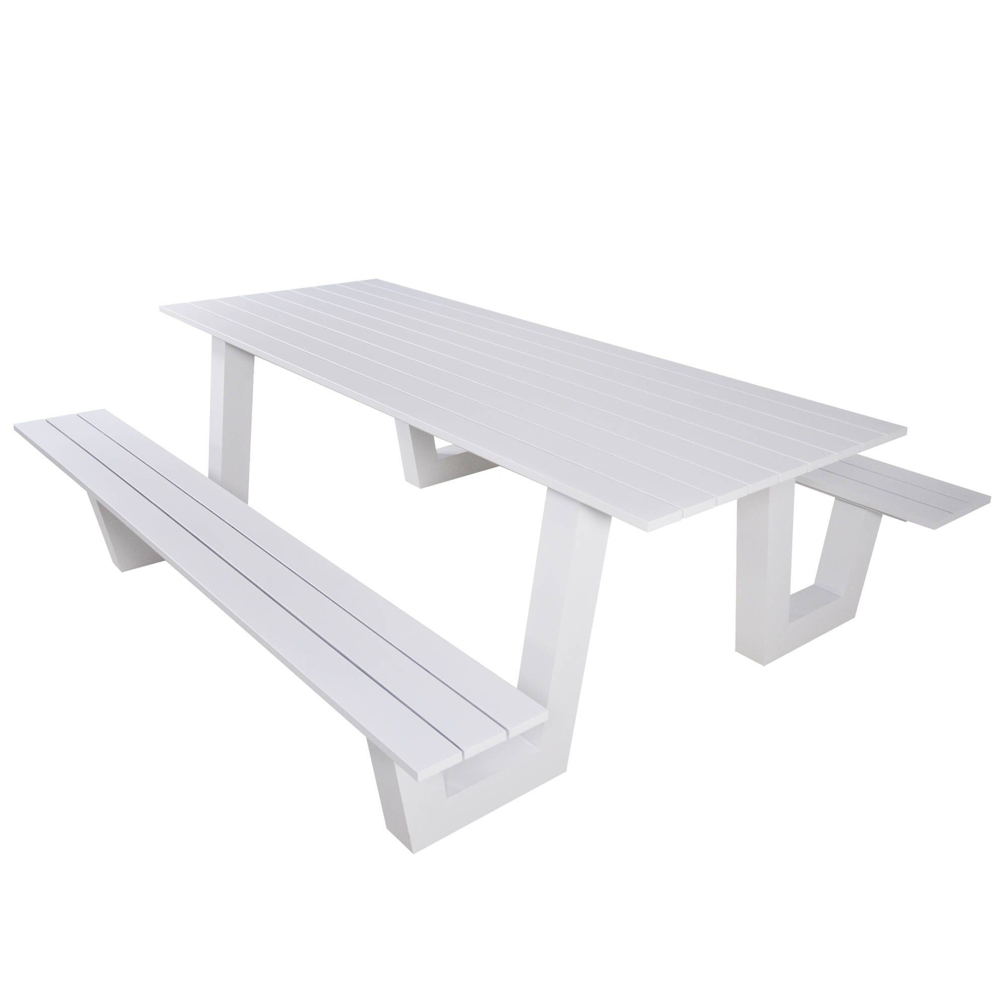 GMD Living Sitzgruppe BREEZE, (Picknickset, 1-tlg., 2 Bänke mit Tisch), aus rostfreiem Aluminium im mattfarbendem weiß, Wetterfest