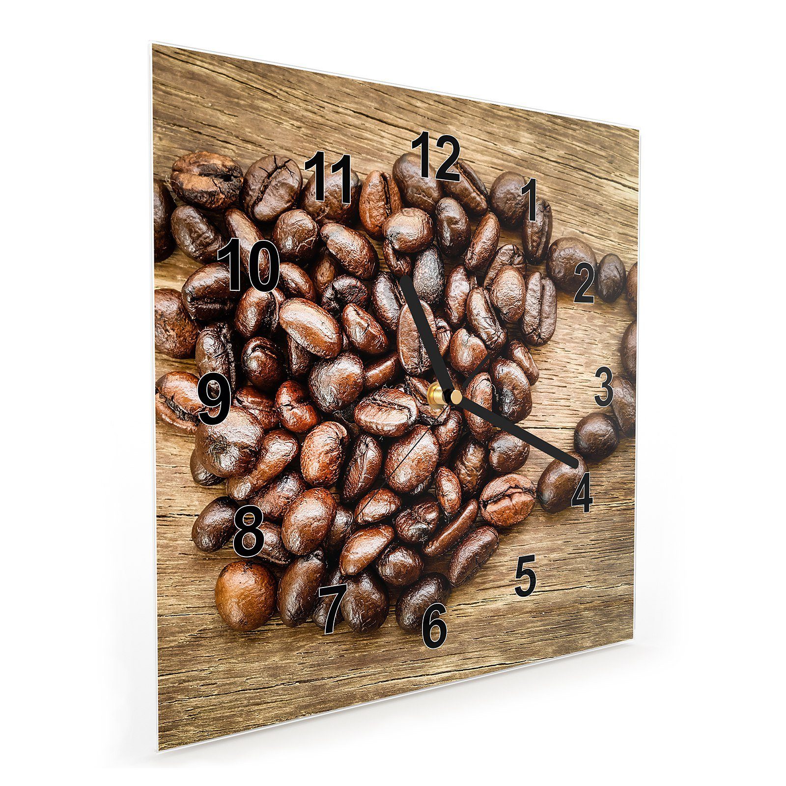 x 30 30 Primedeco aus Größe Glasuhr cm Wanduhr Wandkunst mit Tasse Kaffeebohnen Motiv Wanduhr