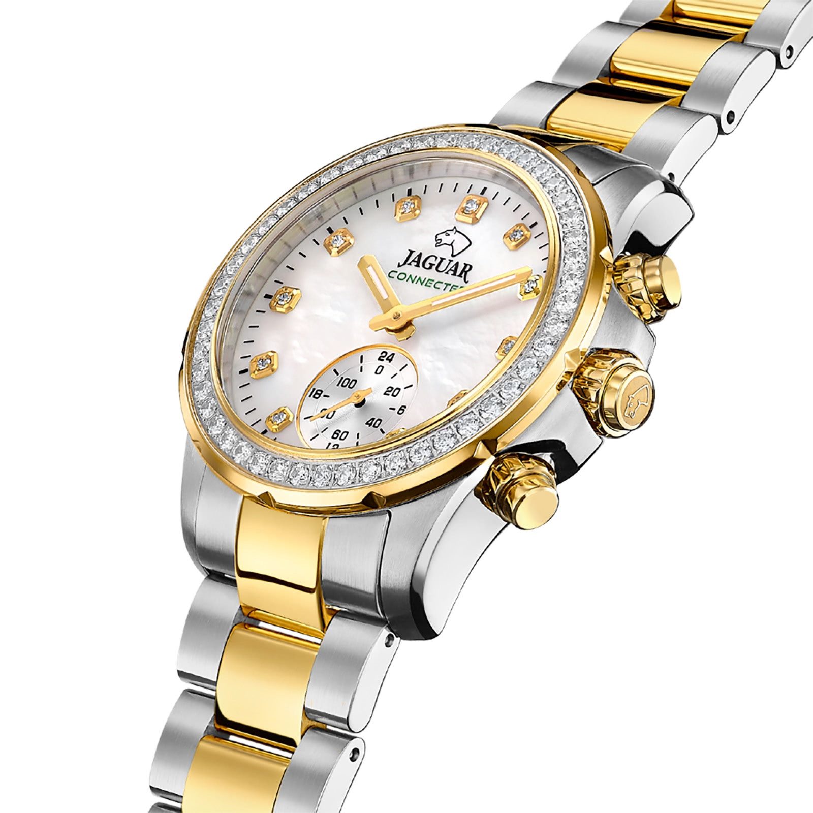 JAGUAR Multifunktionsuhr Jaguar Damenuhr Edelstahl silber gold, (Multifunktionsuhr), Damen Armbanduhr rund, Edelstahlarmband silber, gold