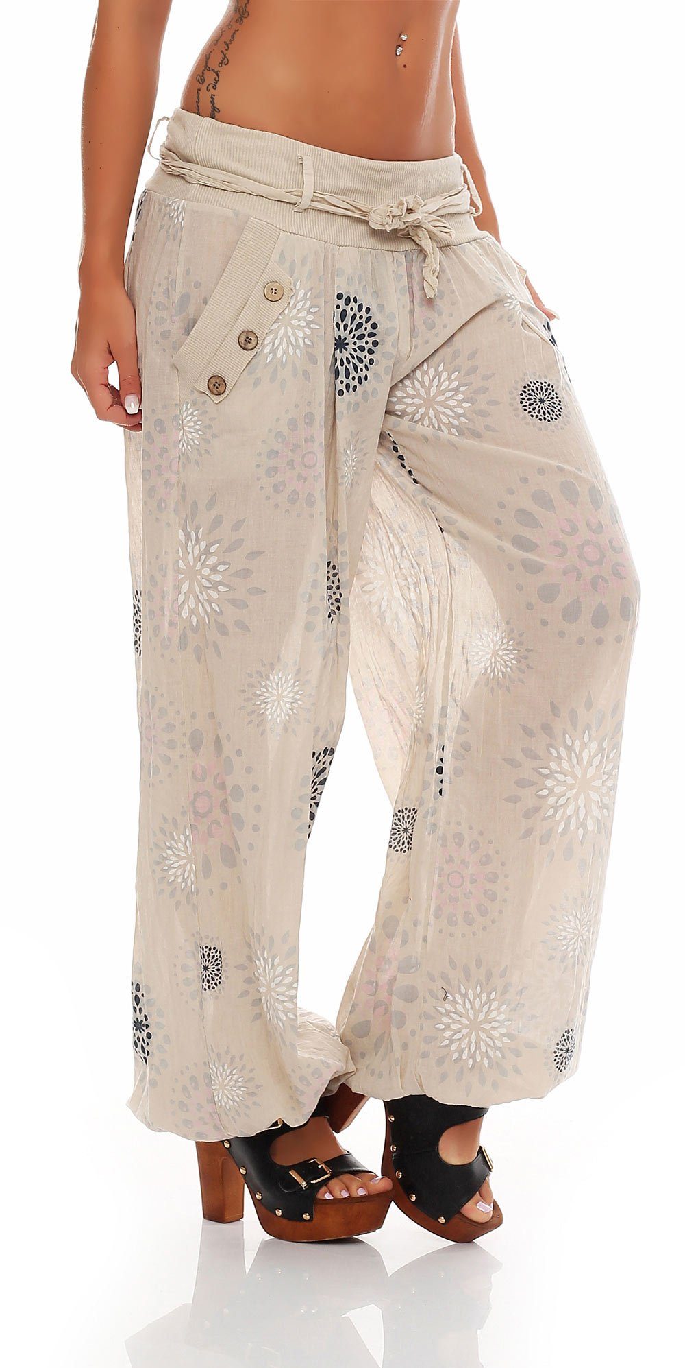 malito more than fashion Haremshose malito Damen Pumphose mit Print, leichte Stoffhose inkl. Gürtel, Pumphose Aladinhose mit Print Einheitsgröße