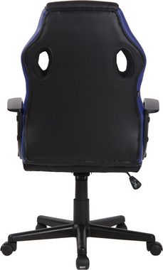 TPFLiving Gaming-Stuhl Glan mit bequemer Rückenlehne - höhenverstellbar und 360° drehbar (Schreibtischstuhl, Drehstuhl, Chefsessel, Konferenzstuhl), Gestell: Kunststoff schwarz - Kunstleder, Netzbezug schwarz/blau