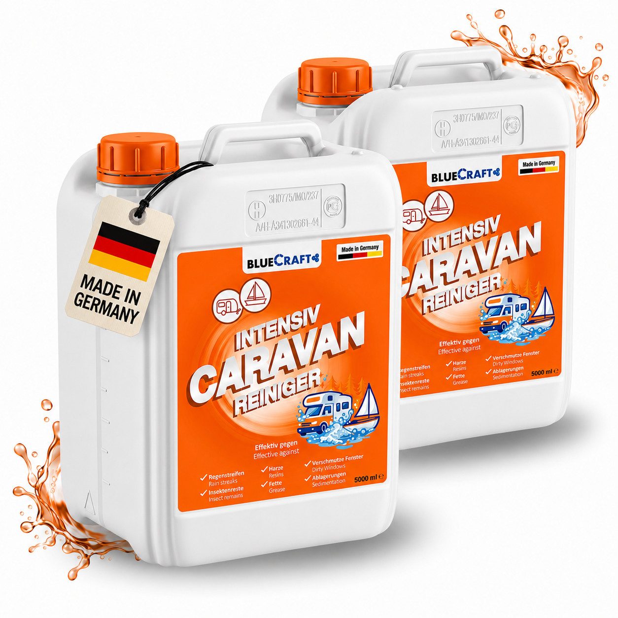 BlueCraft Caravan Reiniger für Wohnmobil & Wohnwagen - extra Premium Konzentrat Auto-Reinigungsmittel (2x 5 L Caravanreiniger für bis zu 210 L Anwendungslösung hoch effektiv gegen Regenstreifen & Schmutz - für Acryl- & Plexiglas)
