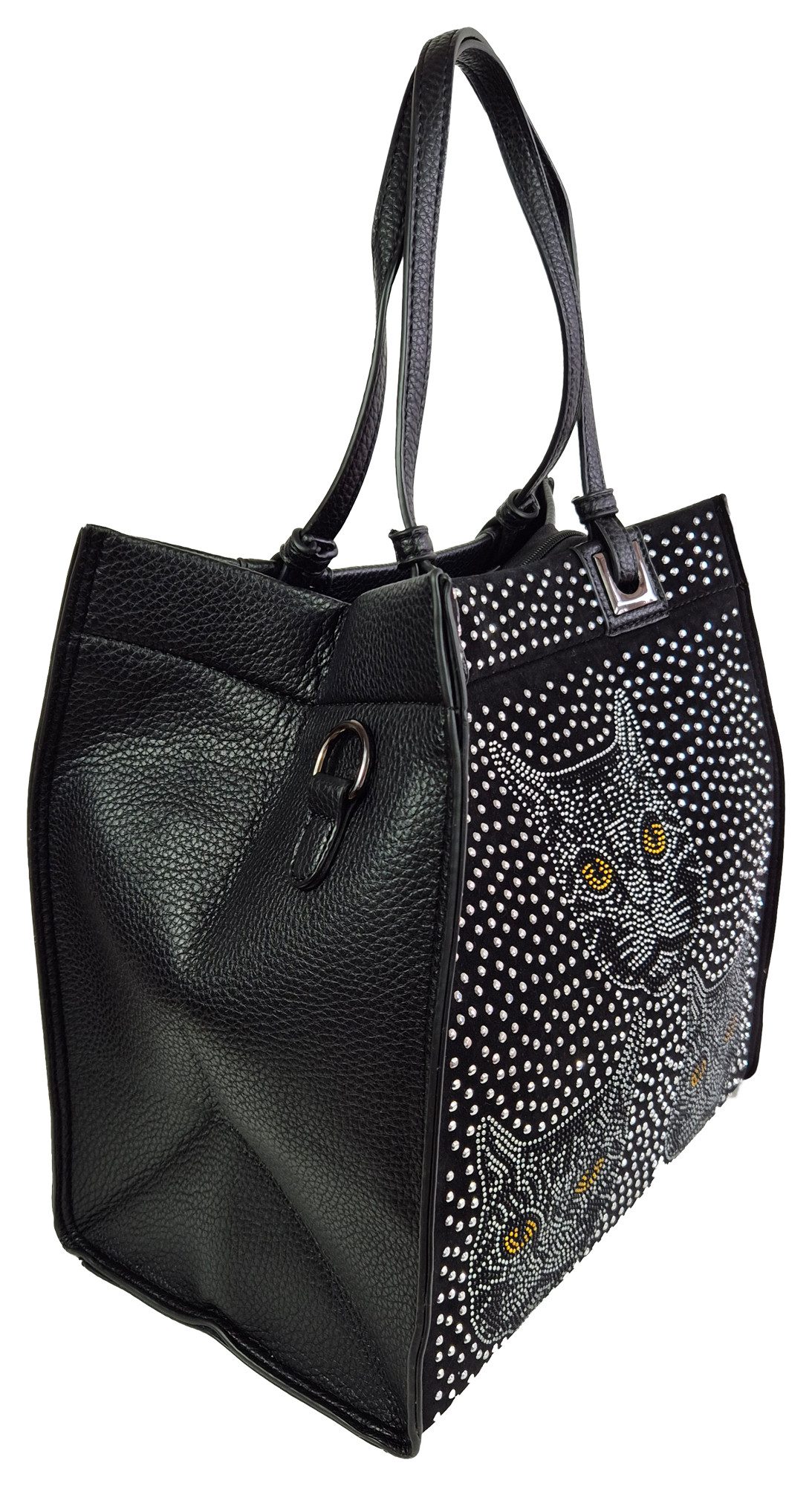 Einkaufszauber Schultertasche Totebag Handtasche Katzen - Shoppertasche, Katzen aus geschliffenem Strass