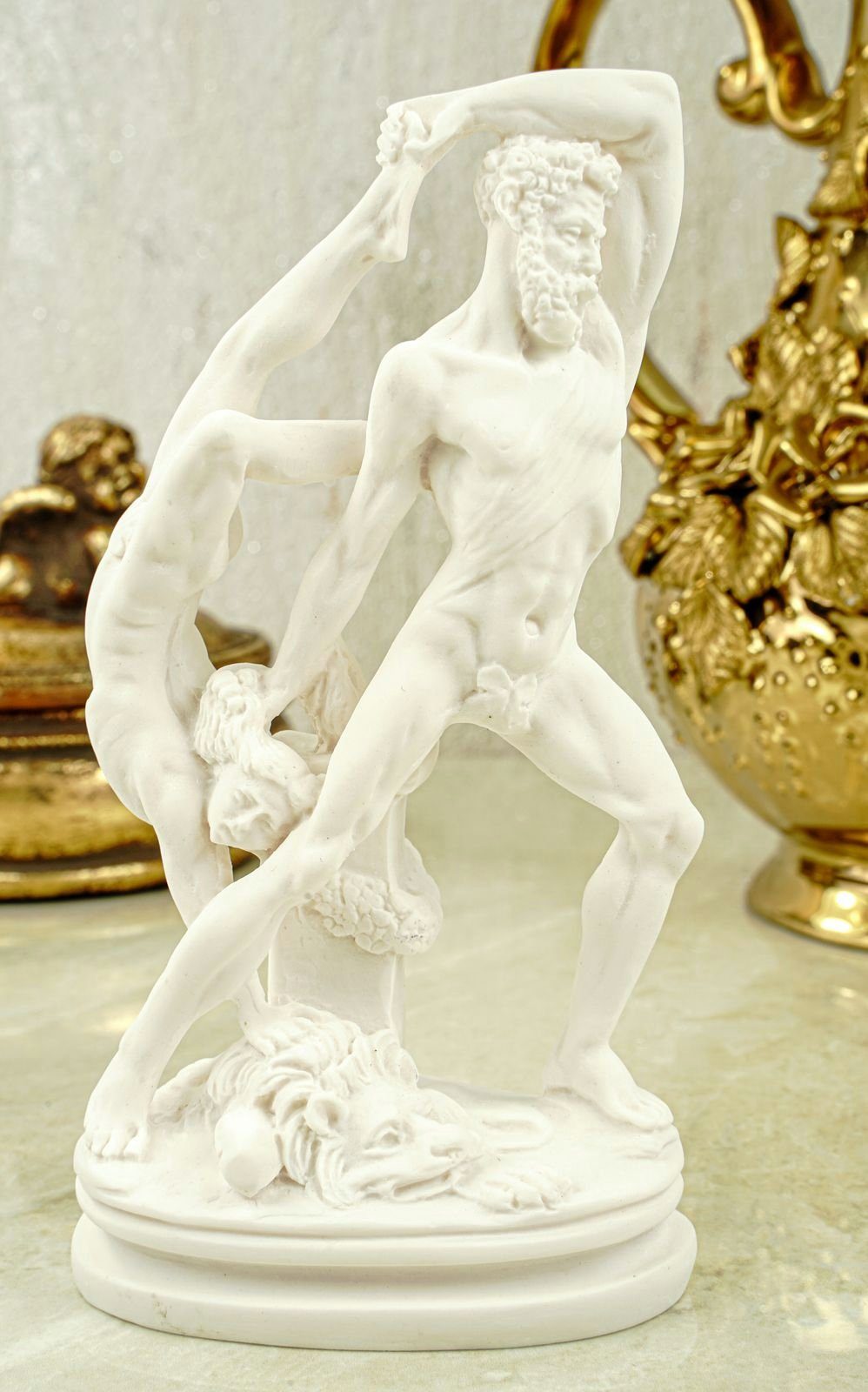 Alabaster Dekofigur Lichas des Hercules Zeus Schatzkiste und Sohn Kremers Figur