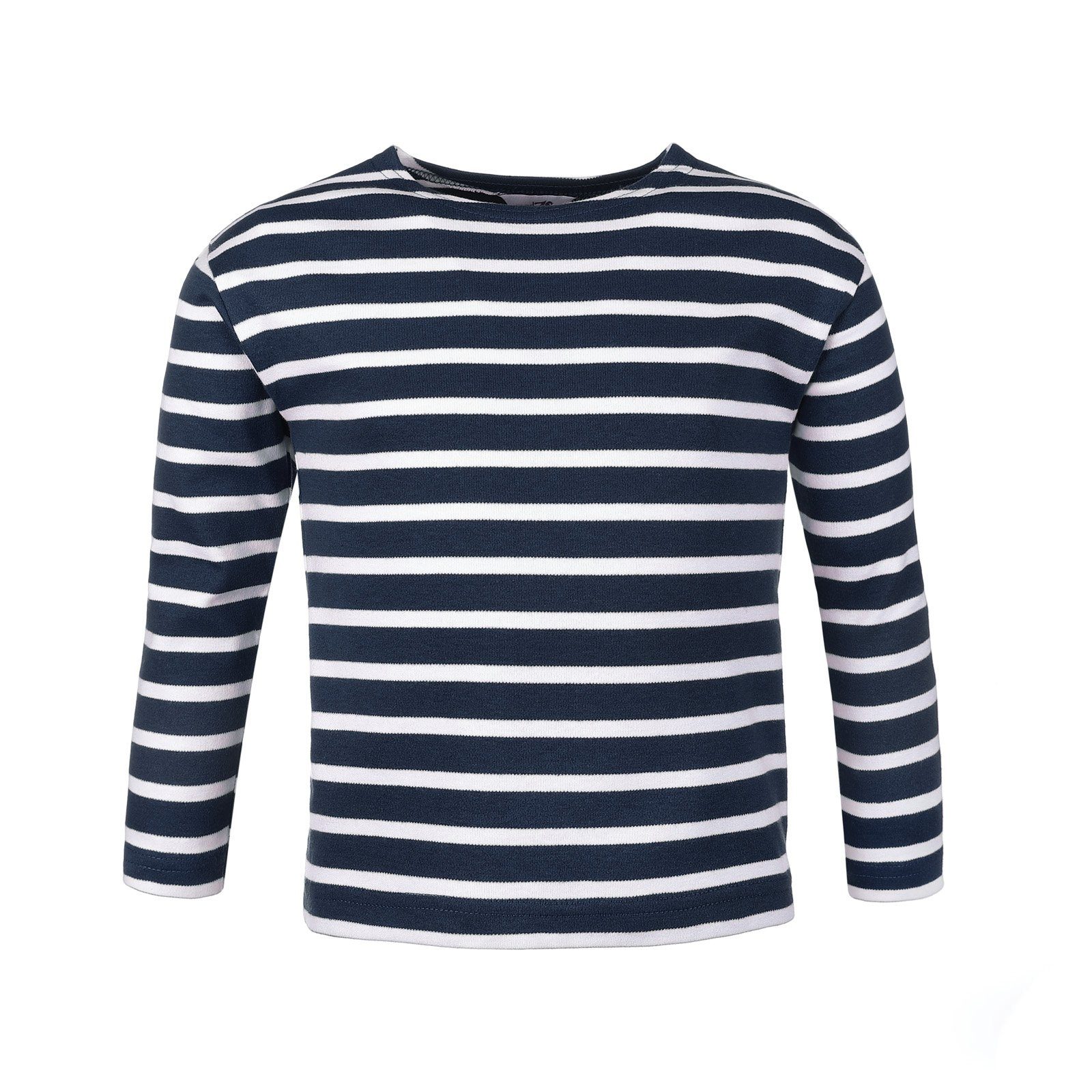 modAS Langarmshirt Bretonisches Shirt für Kinder Longsleeve mit Streifen Mädchen Jungen (85) blaumel. / weiß