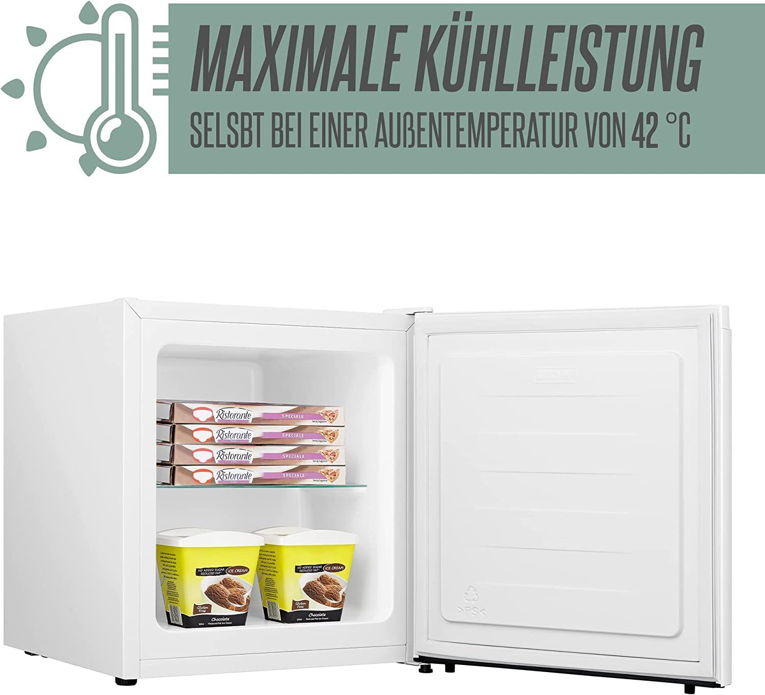 Heinrich´s Gefrierschrank Mini Freezer HGB Tiefkühlen breit, cm 4088, 34L 39db, hoch, Weiß perfekt 51 Freezer cm 44 Gefrierbox