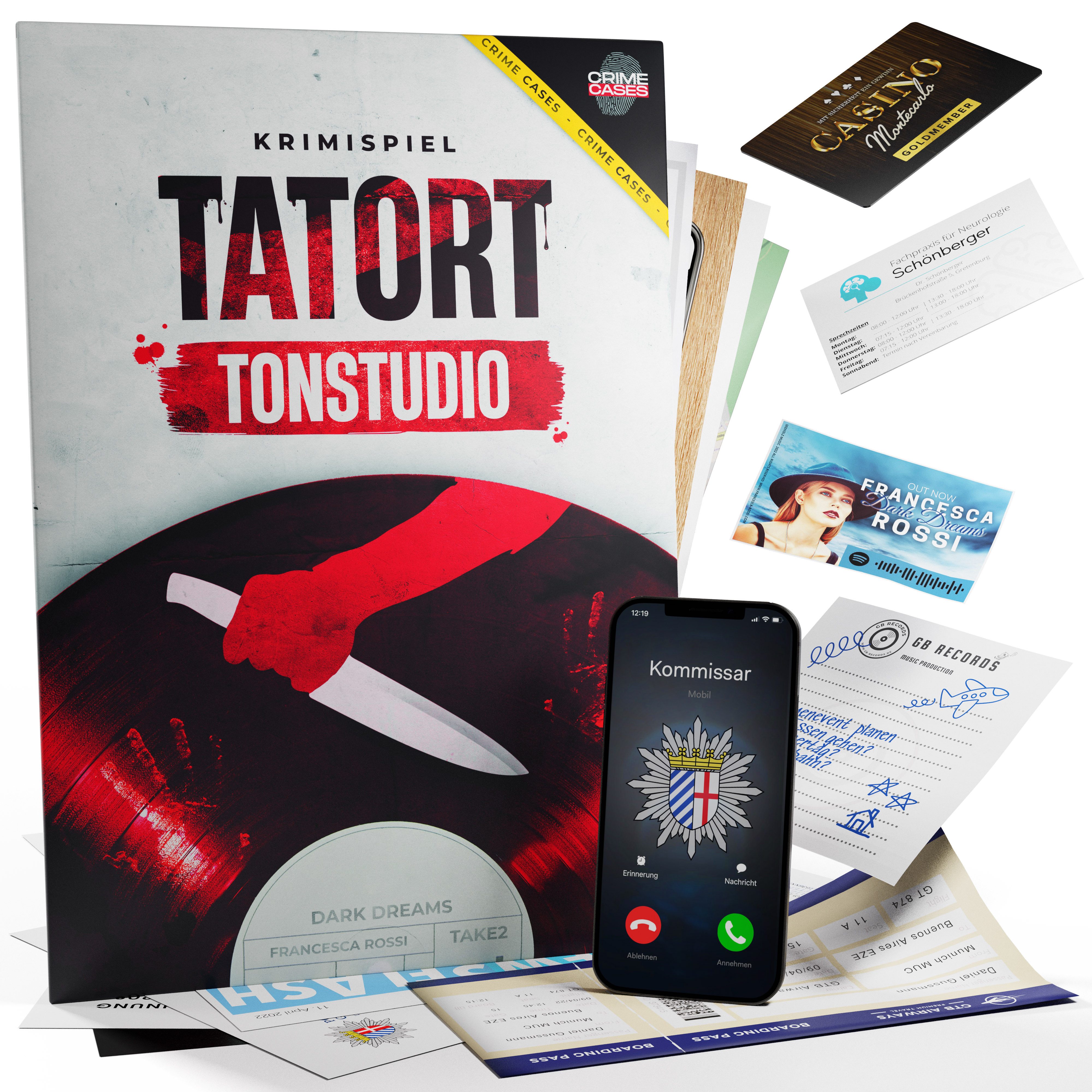 CRIMECASES Spiel Tatort Tonstudio, Mordfall lösen Spiel, Krimispiele für Erwachsene, 1-6 Personen, Escape Spiel für Zuhause
