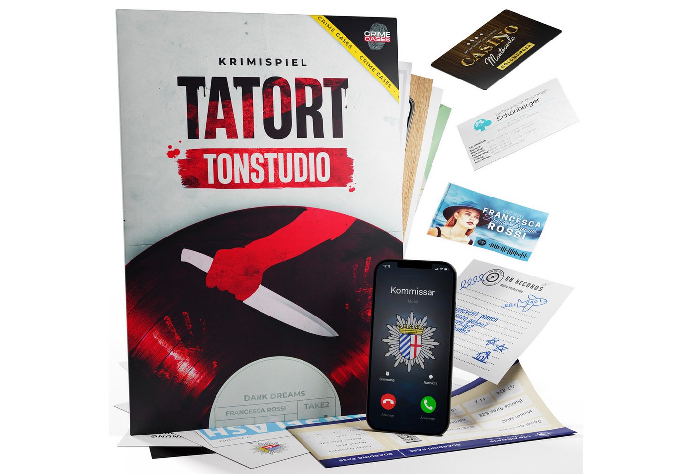 CRIMECASES Spiel Tatort Tonstudio: Krimispiel zum Mordfall lösen, Gesellschaftsspiel & Brettspiel für Erwachsene, Detektivspiel, Escape Room & Krimidinner-Alternative für 1-6 Personen