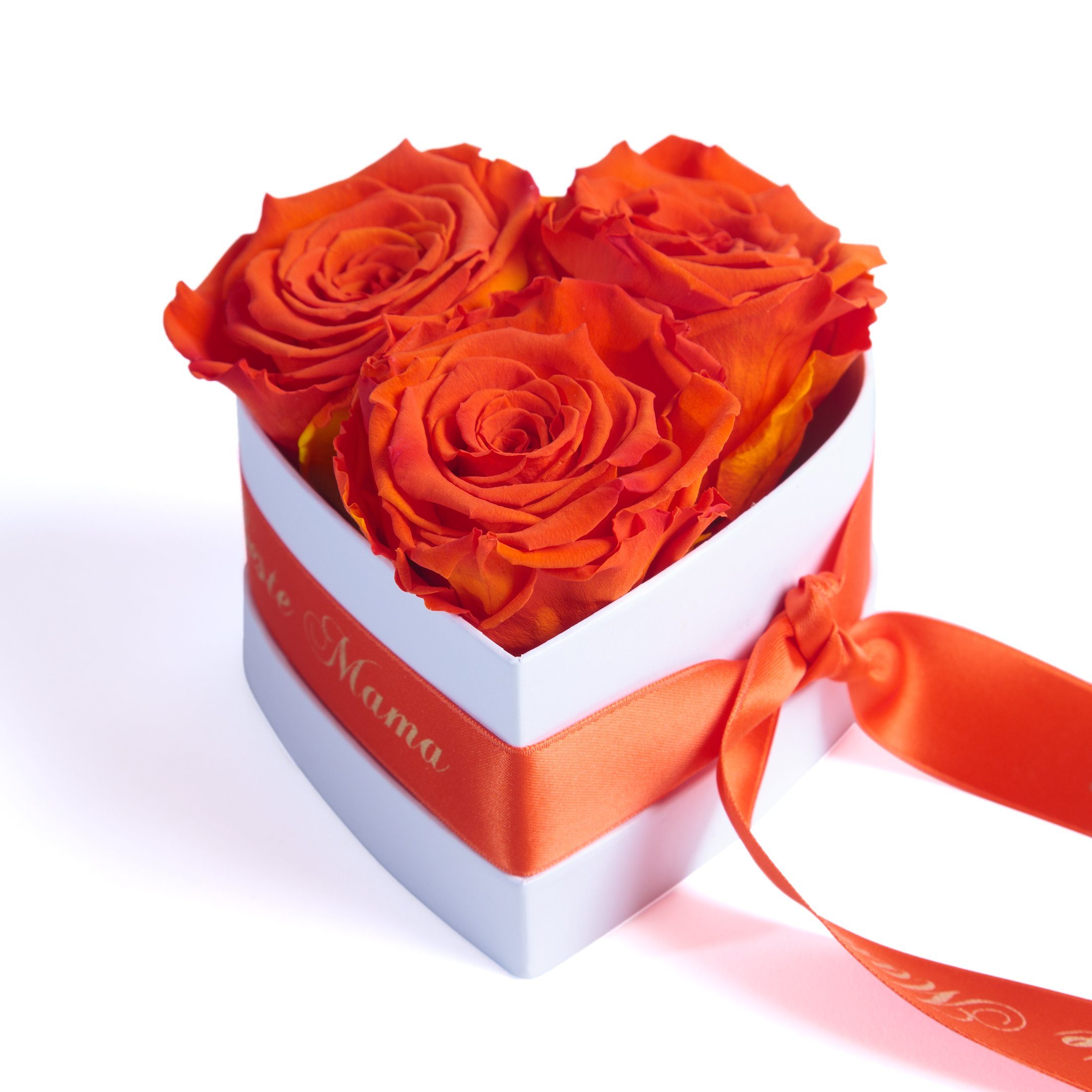 Rosen Rose, Jahre Mama 3 Kunstblume Orange Welt Beste der Heidelberg, haltbar Rosenbox ROSEMARIE echte Höhe SCHULZ 3 Geschenk für 10 Blumen Herz Infinity die cm,