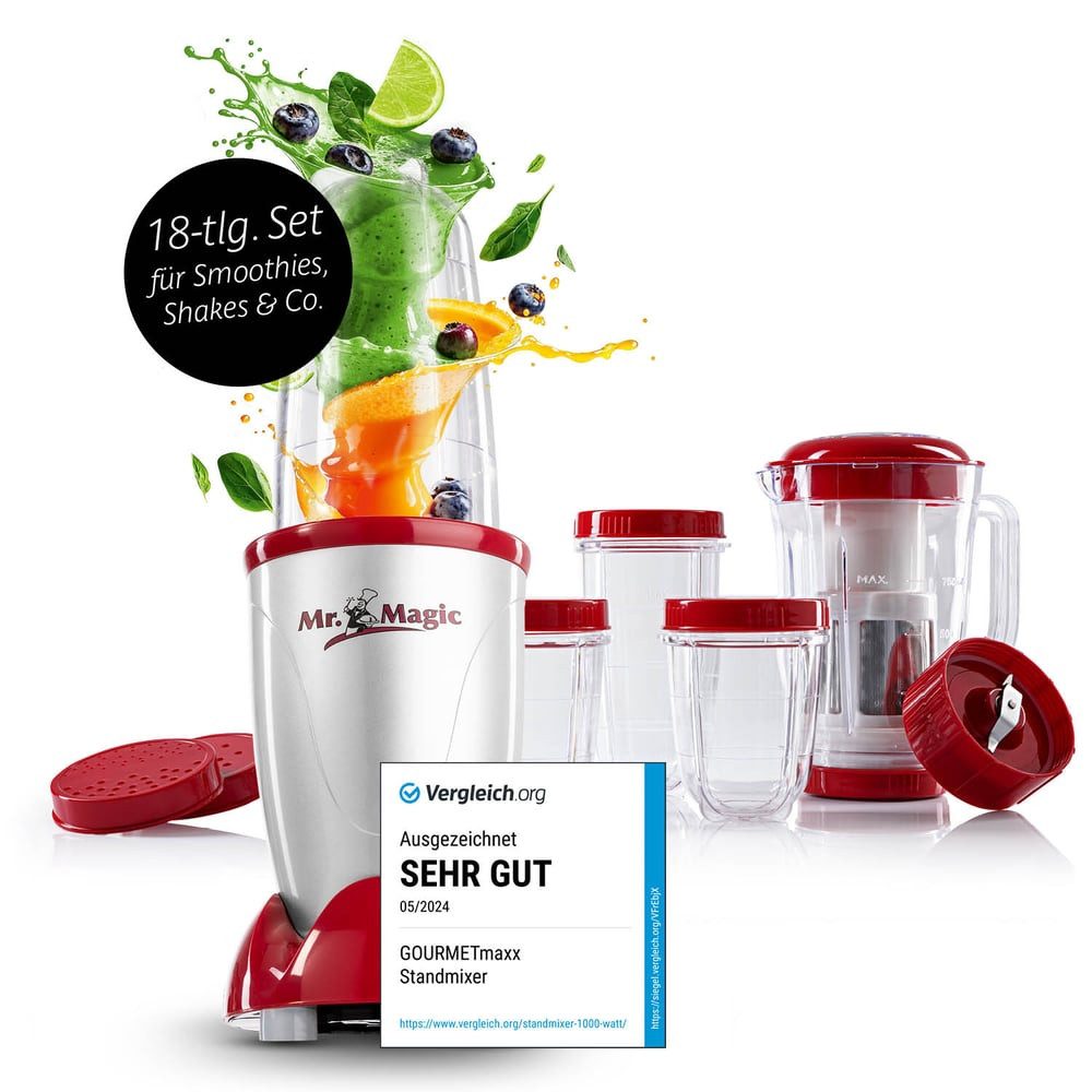 GOURMETmaxx Standmixer Smoothie Maker & Standmixer 18tlg. Set - 400W, 400 W, Elektrischer Blender 750ml, Mixer inkl. 4 To-Go Becher – Bild 2 von 5