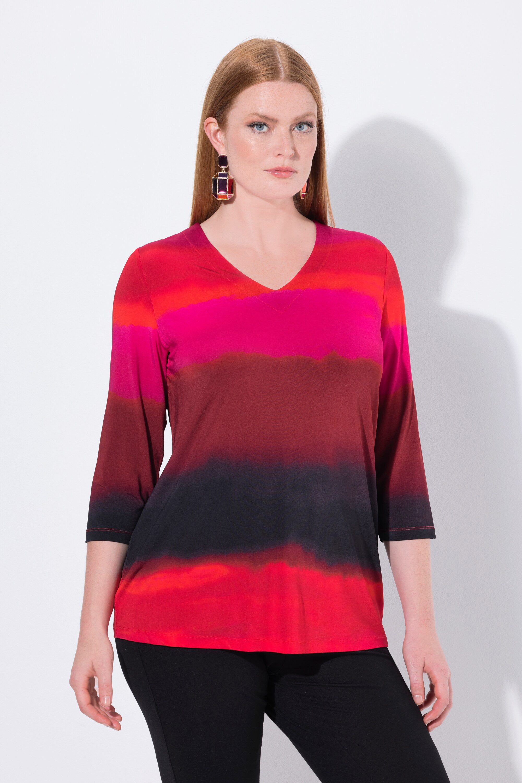 Ulla Popken T-Shirt Slinky-Shirt Farbverlauf V-Ausschnitt 3/4-Arm günstig online kaufen