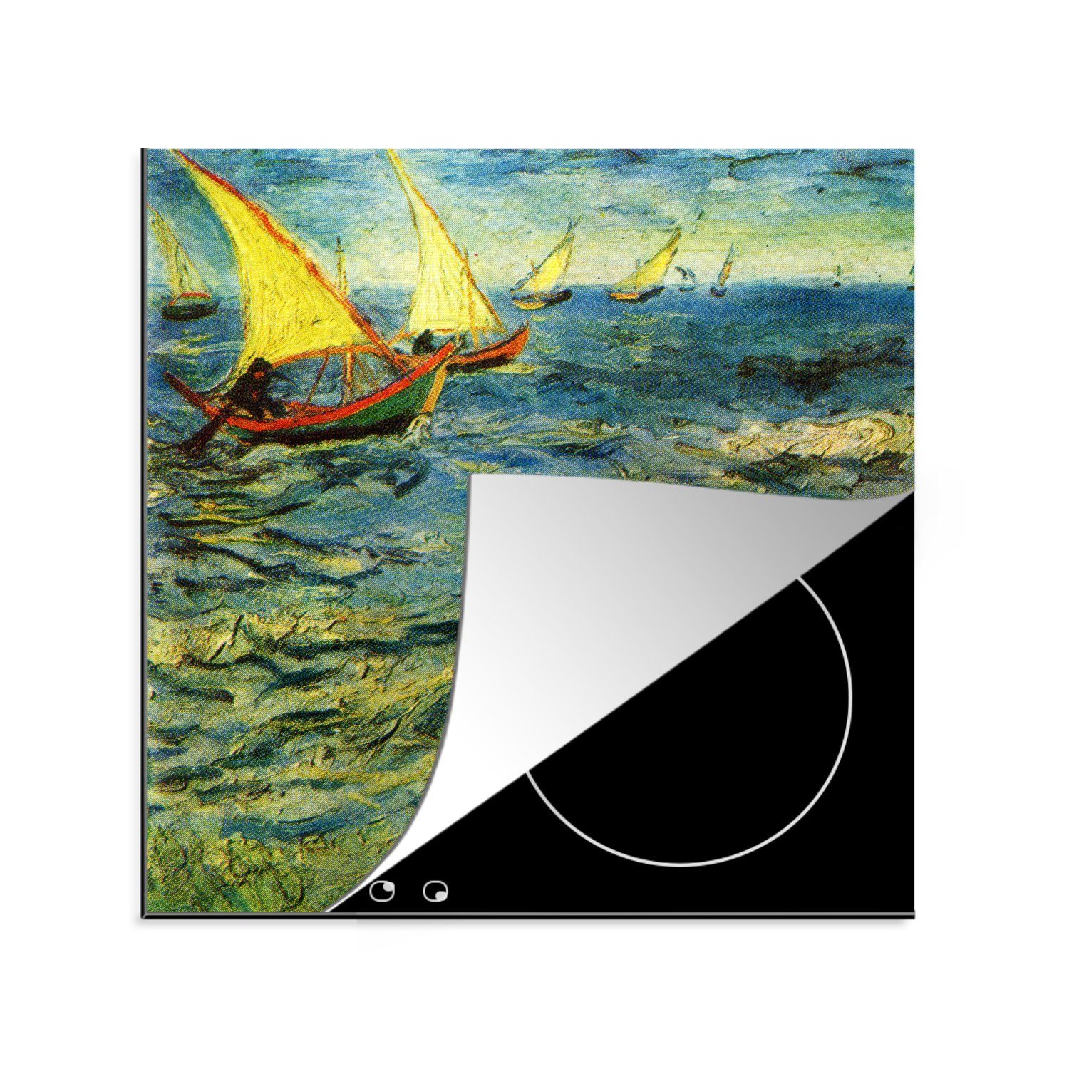 MuchoWow Herdblende-/Abdeckplatte Fischerboote auf See - Gemälde von Vincent van Gogh, Vinyl, (1 tlg), 78x78 cm, Ceranfeldabdeckung, Arbeitsplatte für küche